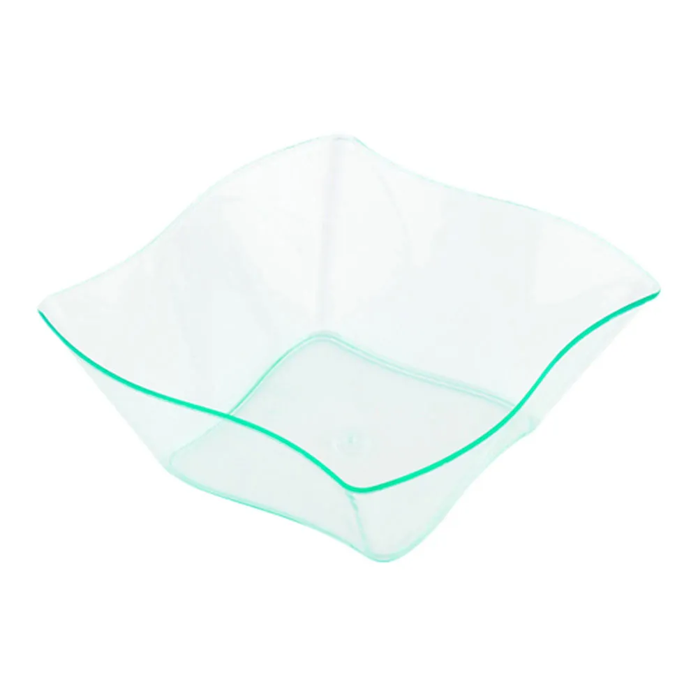 100 6 oz Square Seagreen Plastic Aqua Bowls and 100 Silver Plastic 4" Mini Spoons