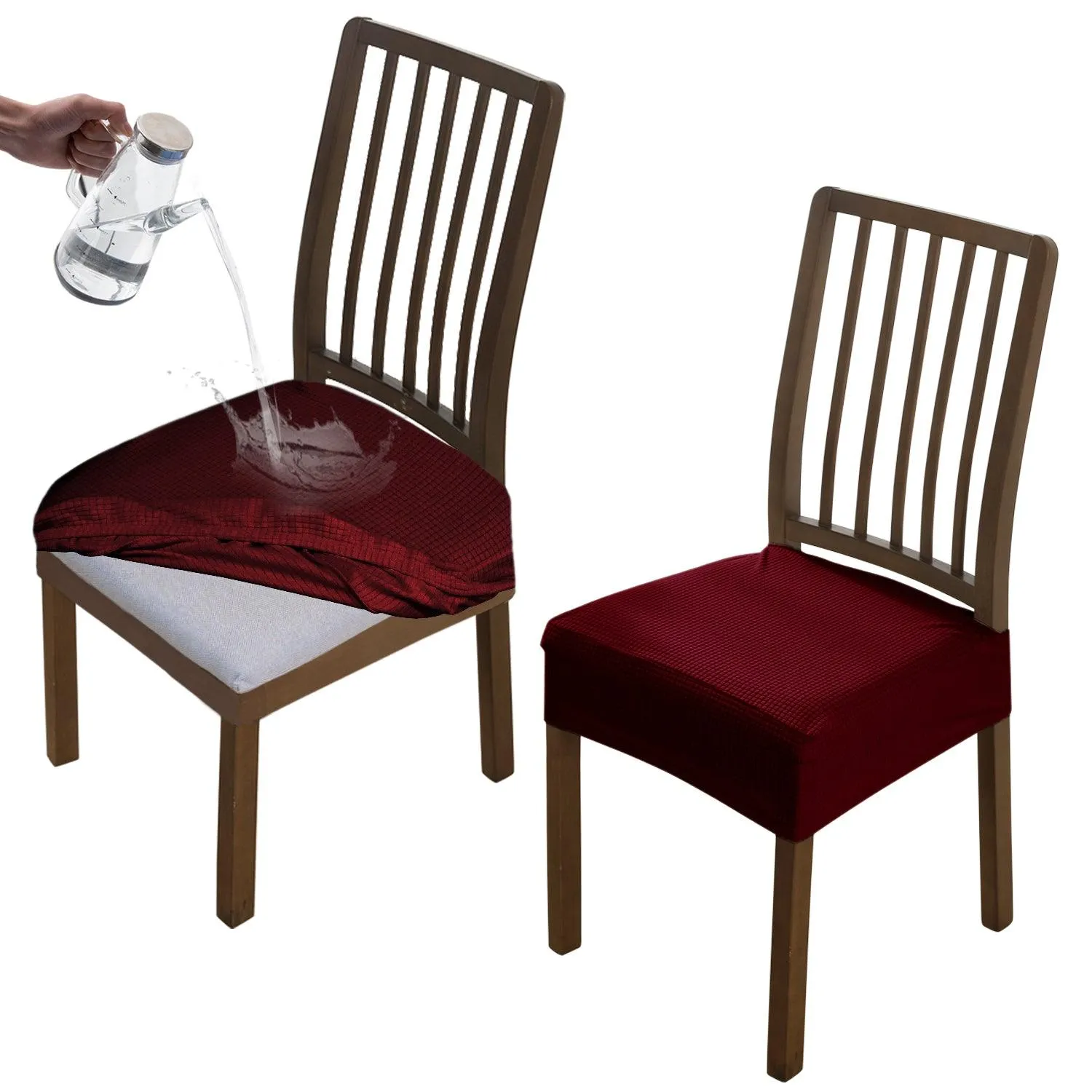 100% Waterproof Jacquard Dining Chair Seat Cushion Cover, Burgundy