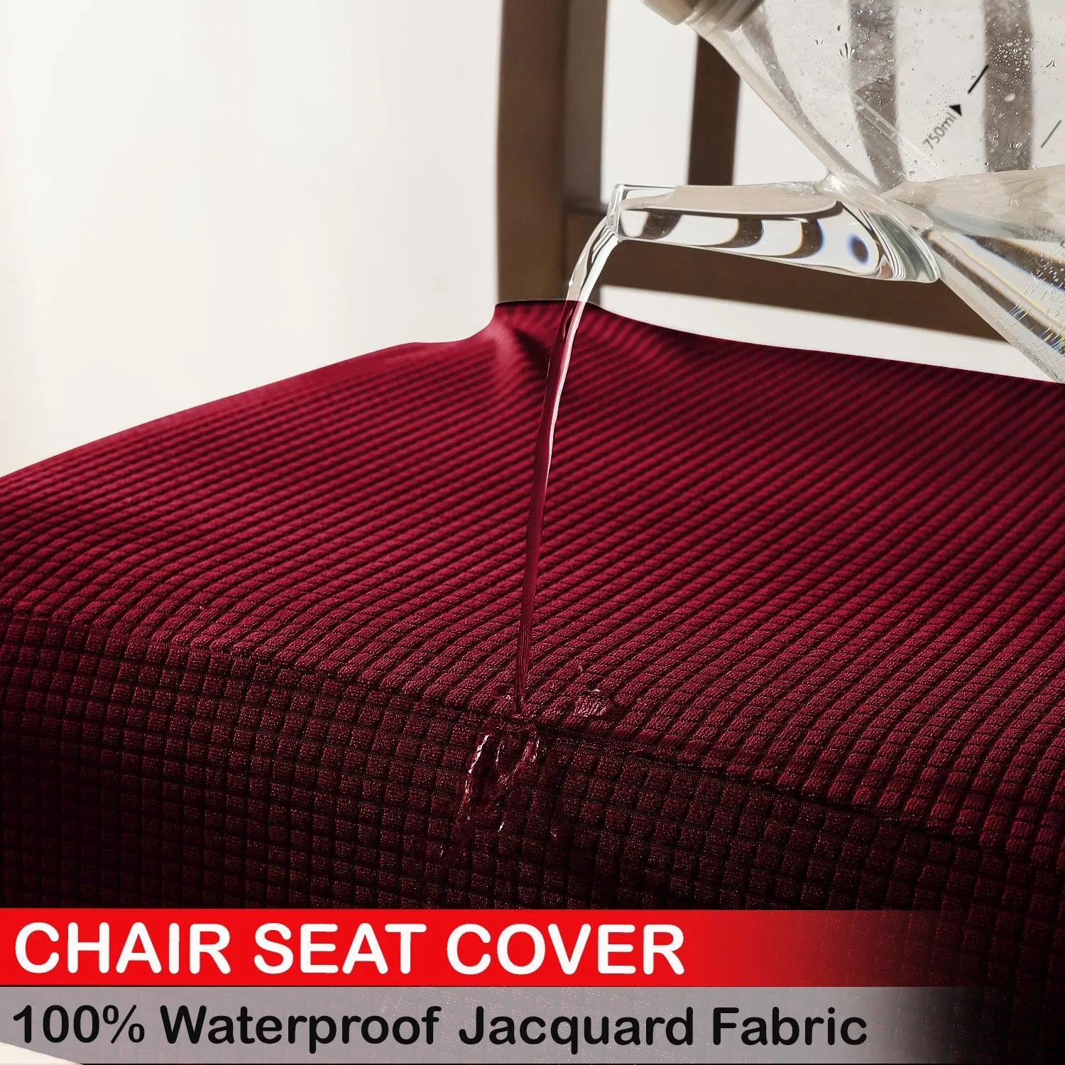 100% Waterproof Jacquard Dining Chair Seat Cushion Cover, Burgundy