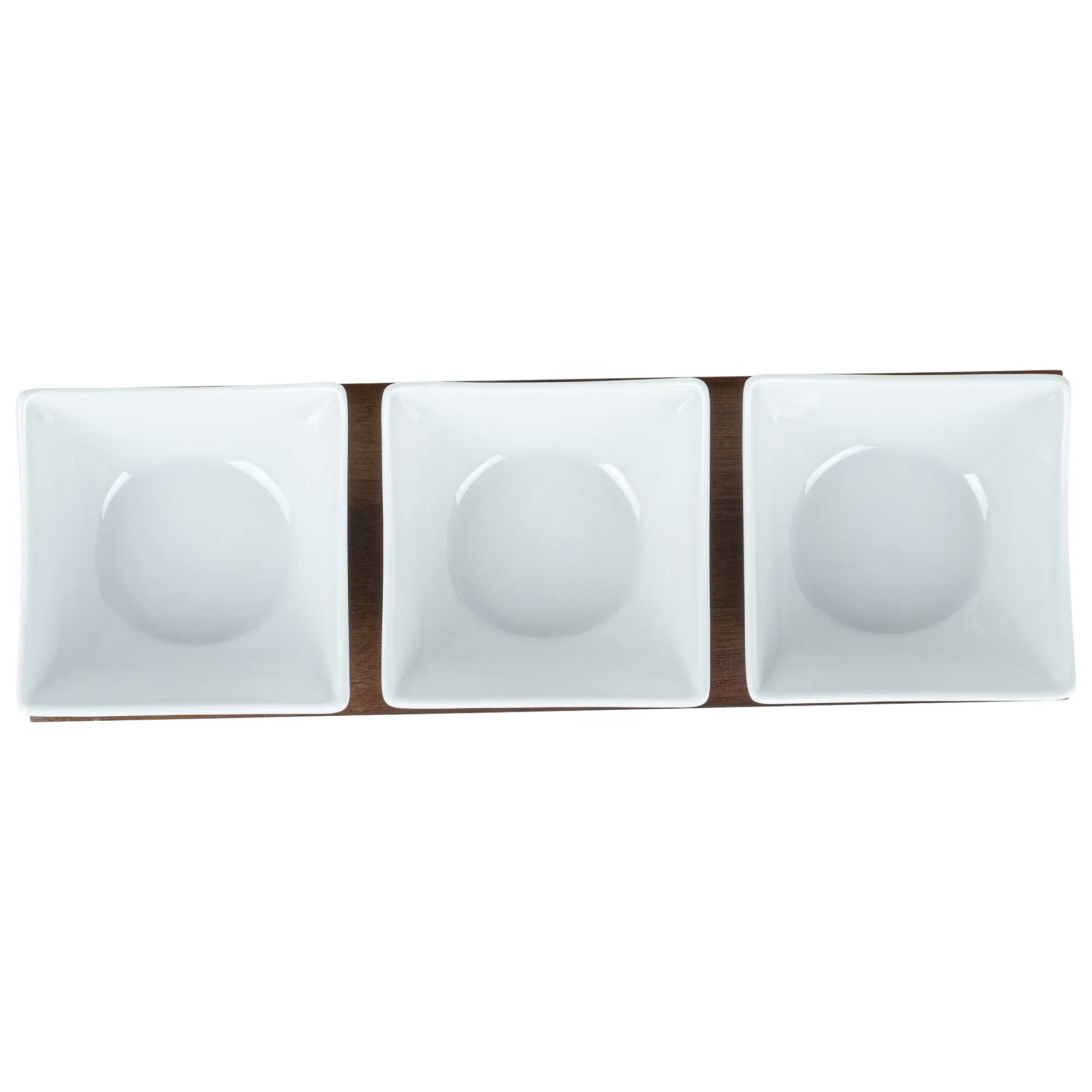 15 oz Rectangle White Porcelain Cocktail Bowl Set - 3 Bowls, Bamboo Tray - 12" x 4" x 2 1/2" - 1 count box