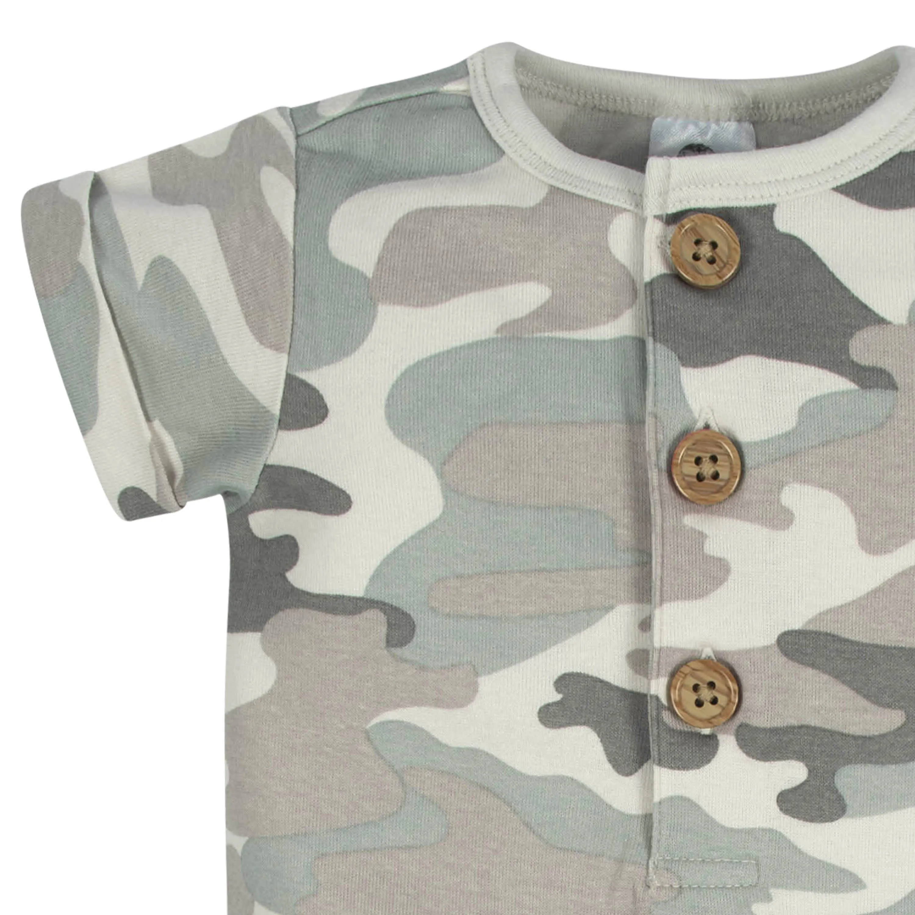 2-Pack Baby Boys Camo & Blue Short Sleeve Rompers