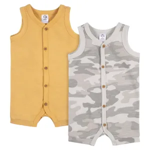 2-Pack Baby Boys Camo & Yellow Short Leg Sleeveless Romper