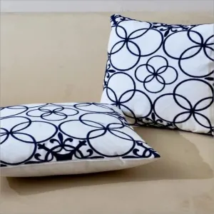 2 PCs Embroidered Cushions-(2695)Lagoon Geometric