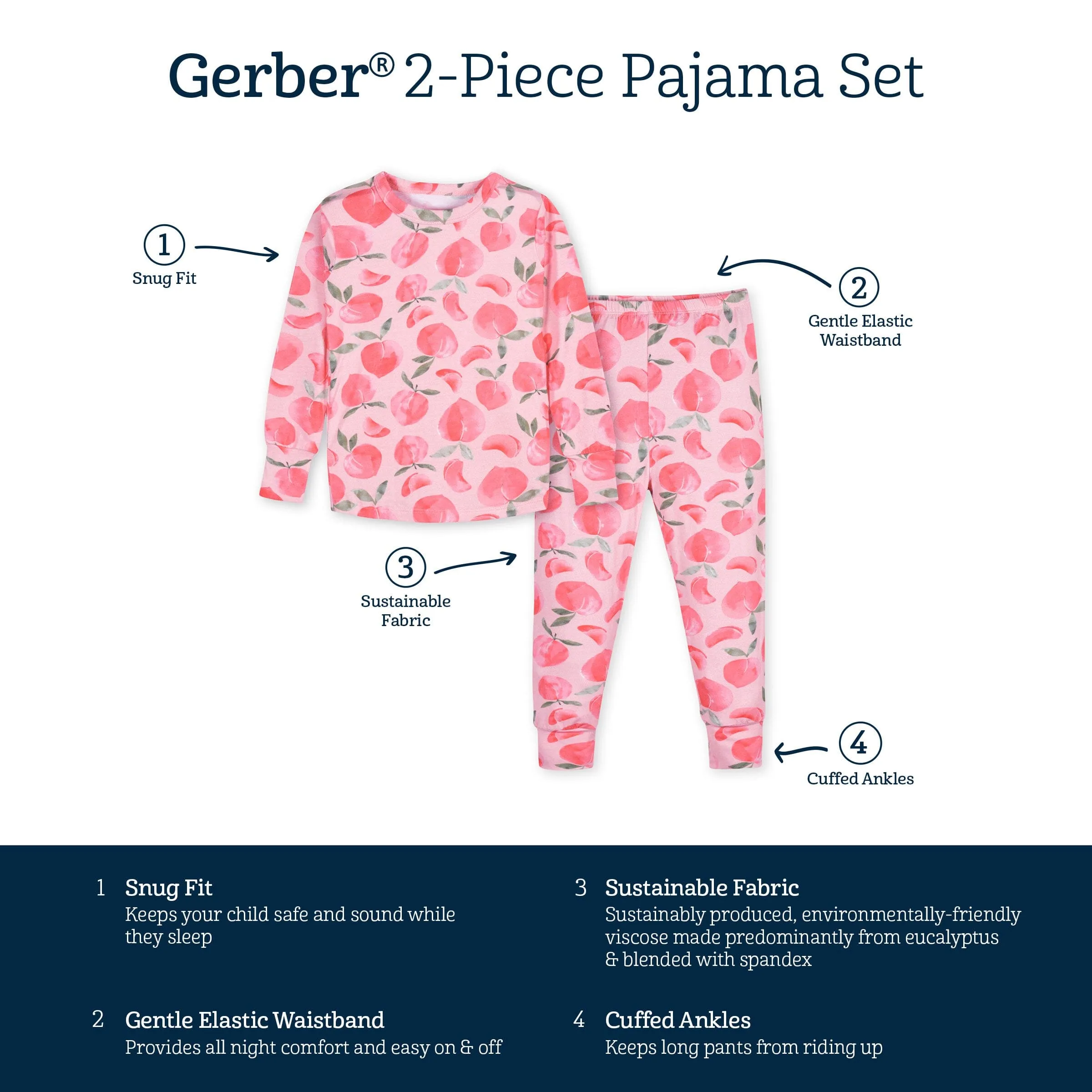 2-Piece Infant & Toddler Girls Just Peachy Buttery Soft Viscose Made from Eucalyptus Snug Fit Pajamas