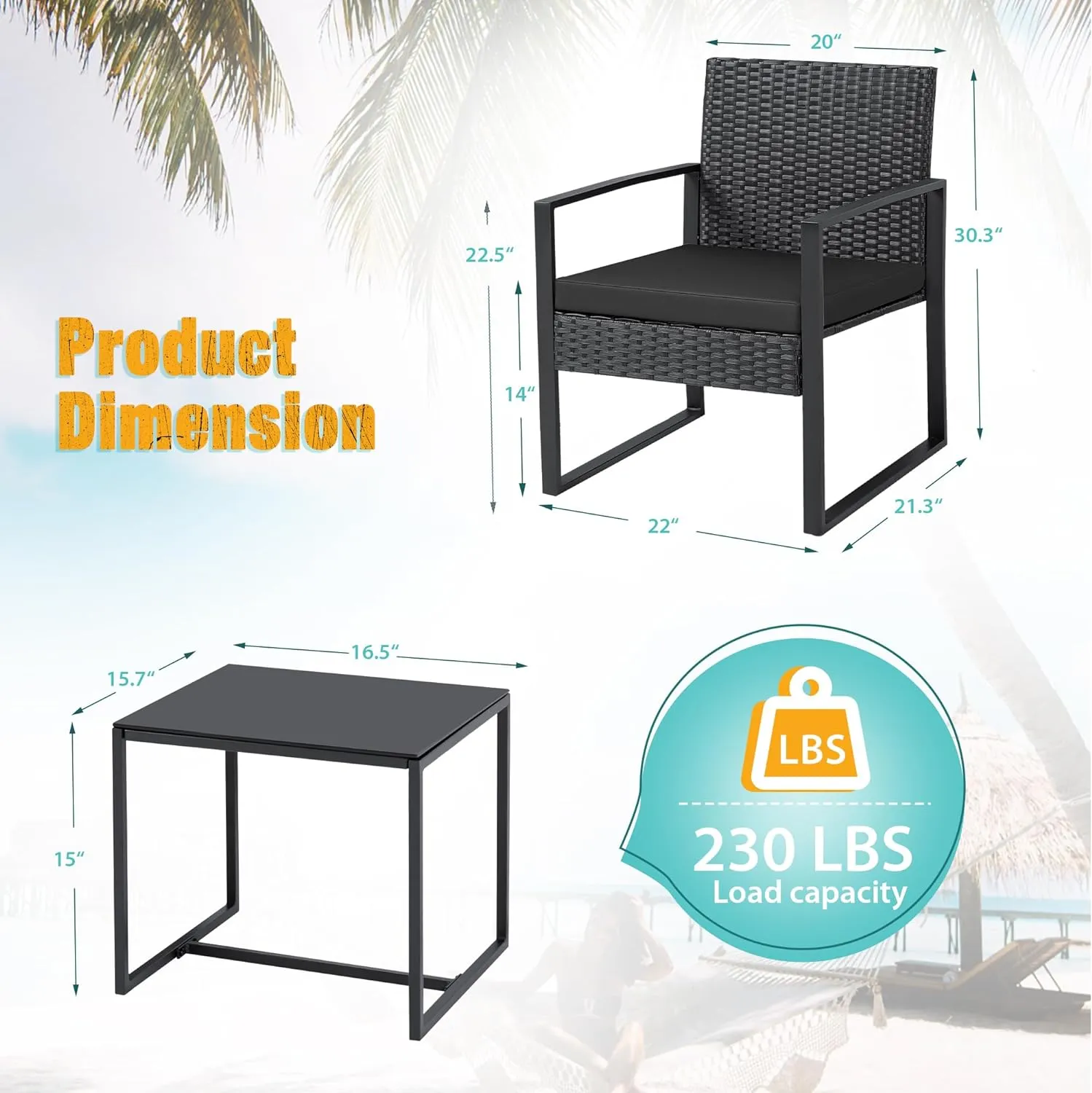 3 Pieces Patio Set Outdoor Wicker Furniture Sets Modern Rattan Chair Conversation Sets with Coffee Table