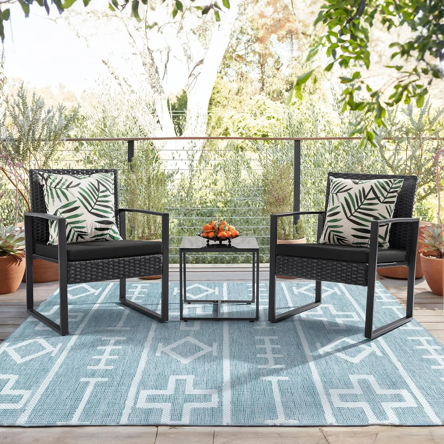 3 Pieces Patio Set Outdoor Wicker Furniture Sets Modern Rattan Chair Conversation Sets with Coffee Table