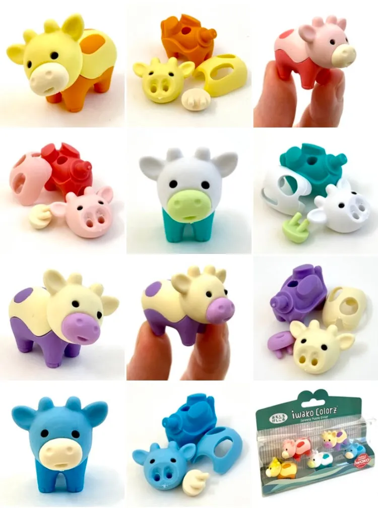 38454 IWAKO Colorz Cows -12 sets of 5 Erasers