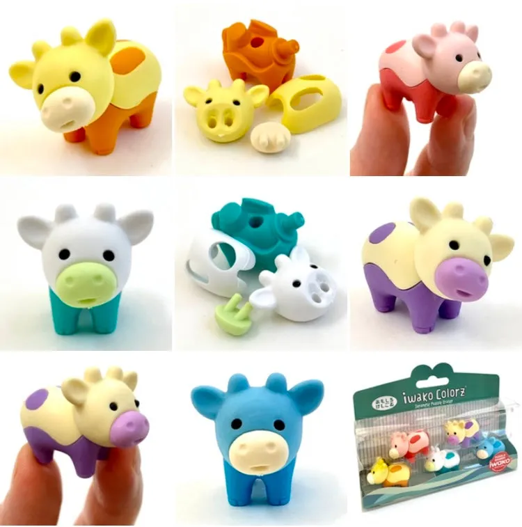 38454 IWAKO Colorz Cows -12 sets of 5 Erasers