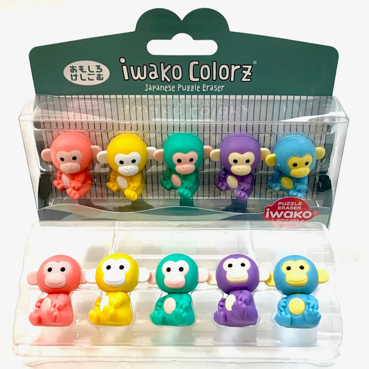 38455 Iwako Colorz Monkey -12 sets of 5 Erasers