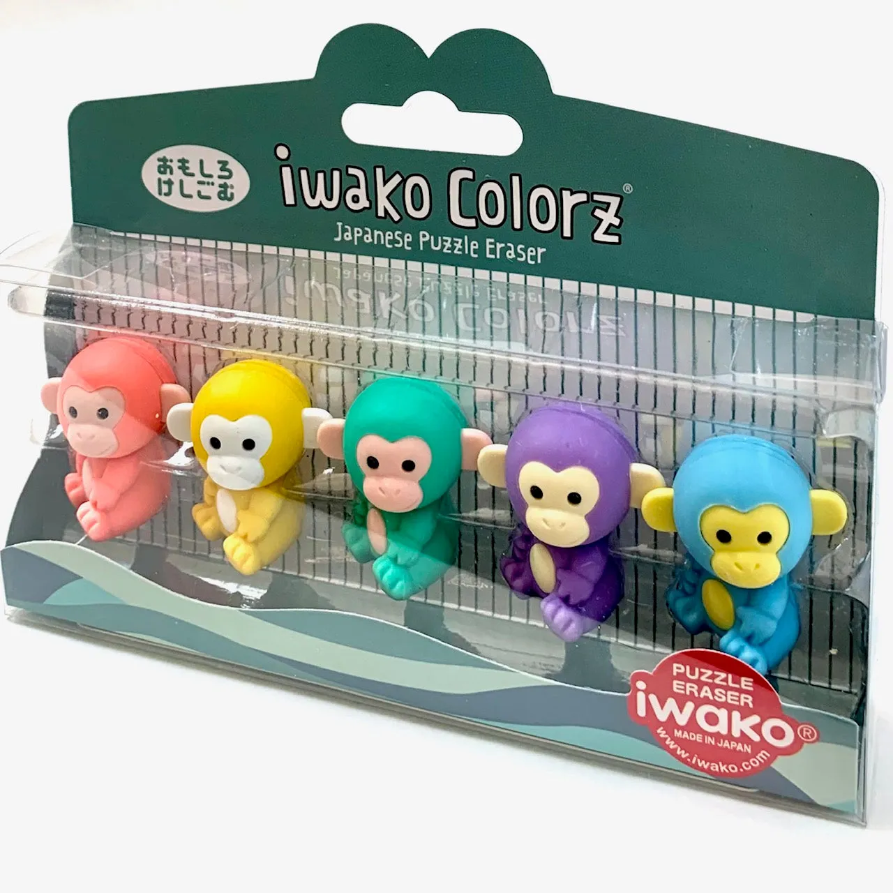 38455 Iwako Colorz Monkey -12 sets of 5 Erasers