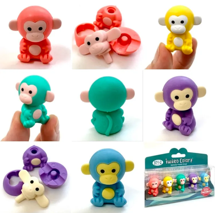 38455 Iwako Colorz Monkey -12 sets of 5 Erasers