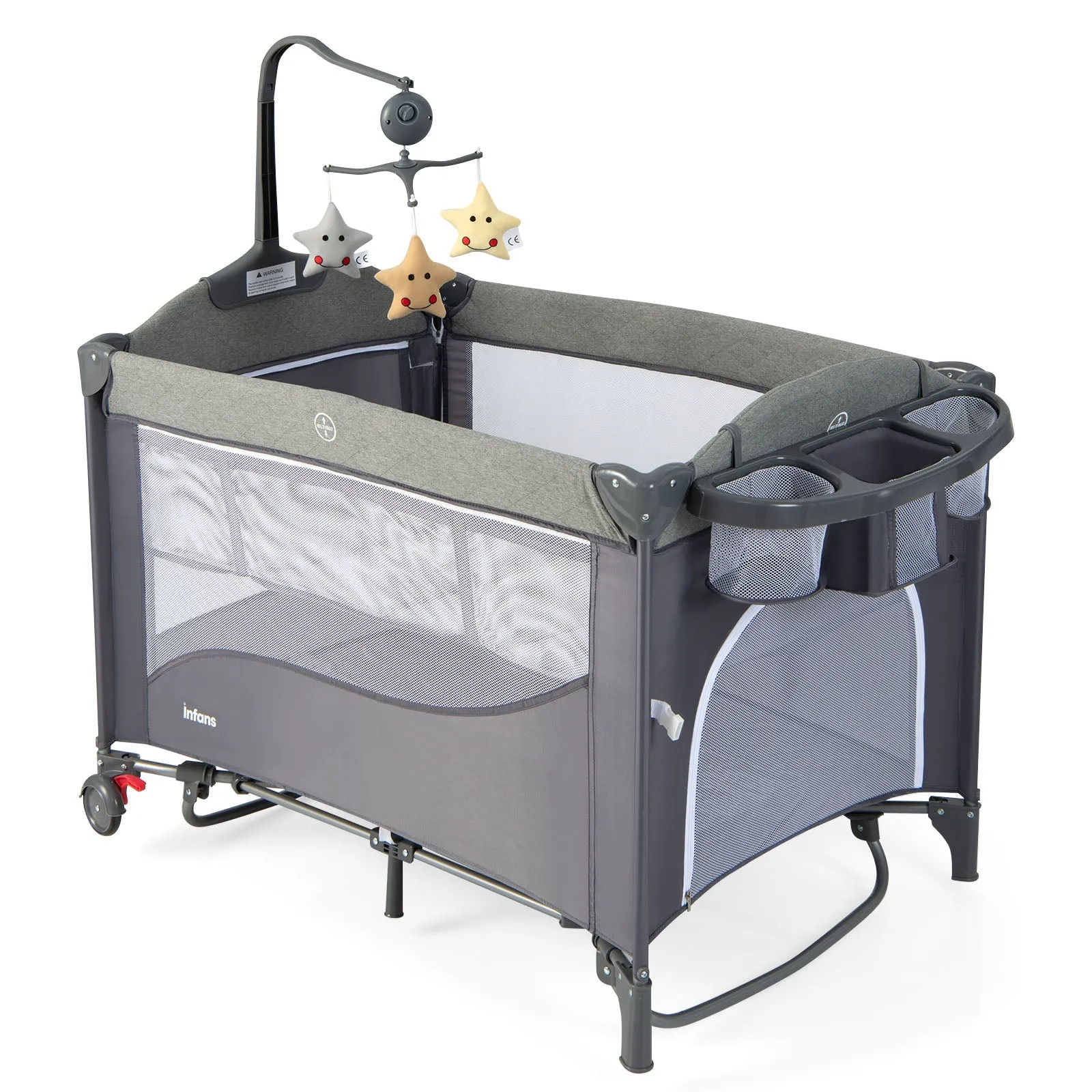 5-in-1 Portable Baby Travel Cot with Detachable Changing Table-Bear