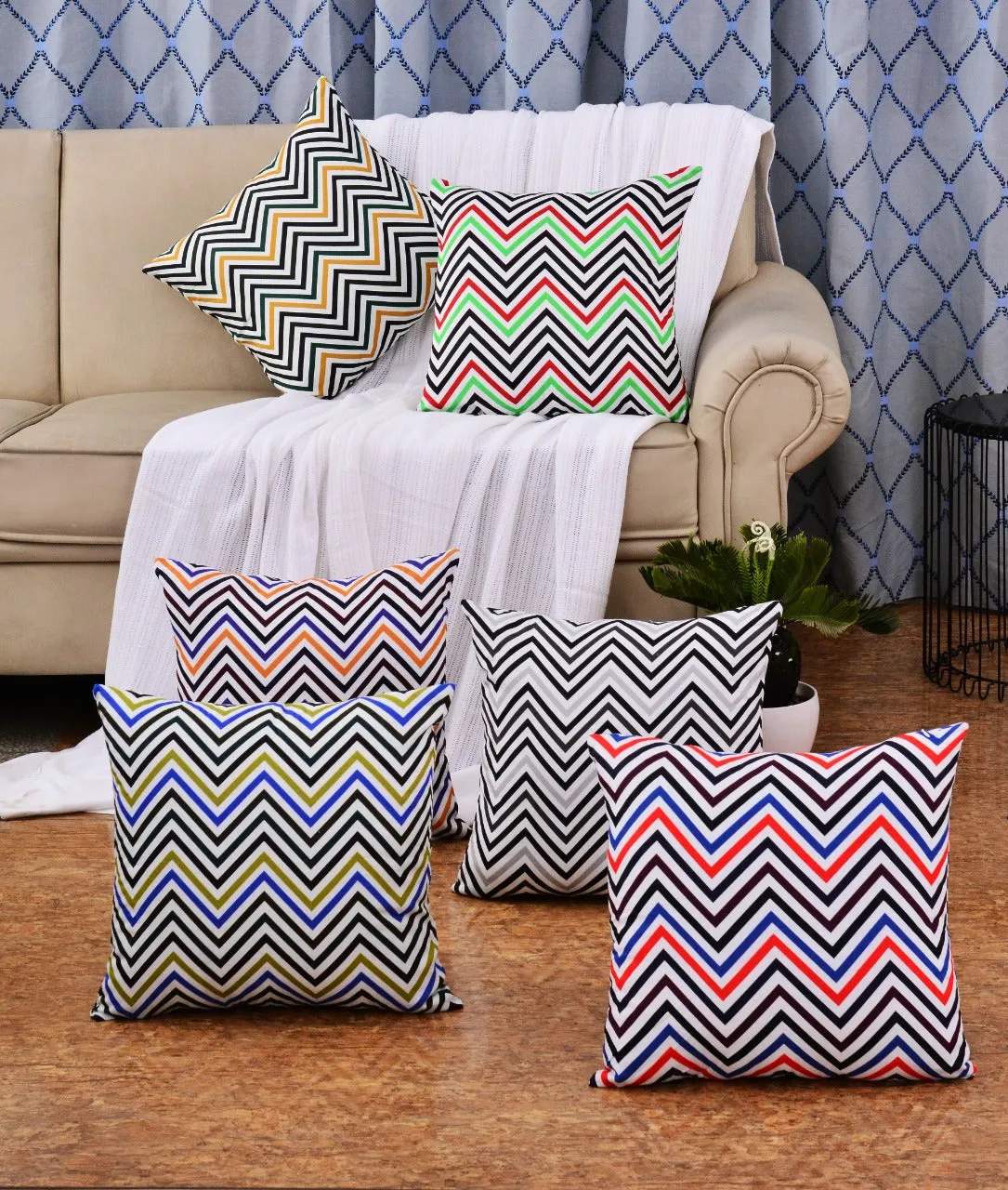 6 PCs Chevrons Digital Printed Duck Cushions