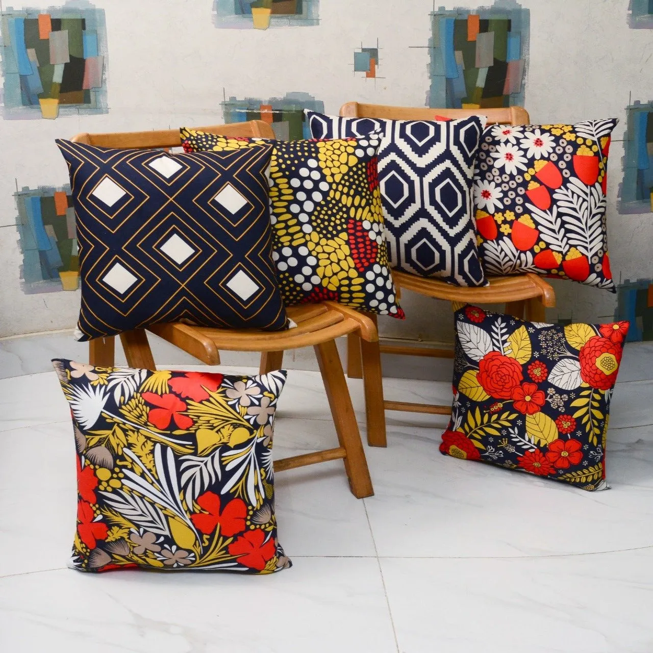 6 PCs Digital Printed Duck Cushions-Orange Slush