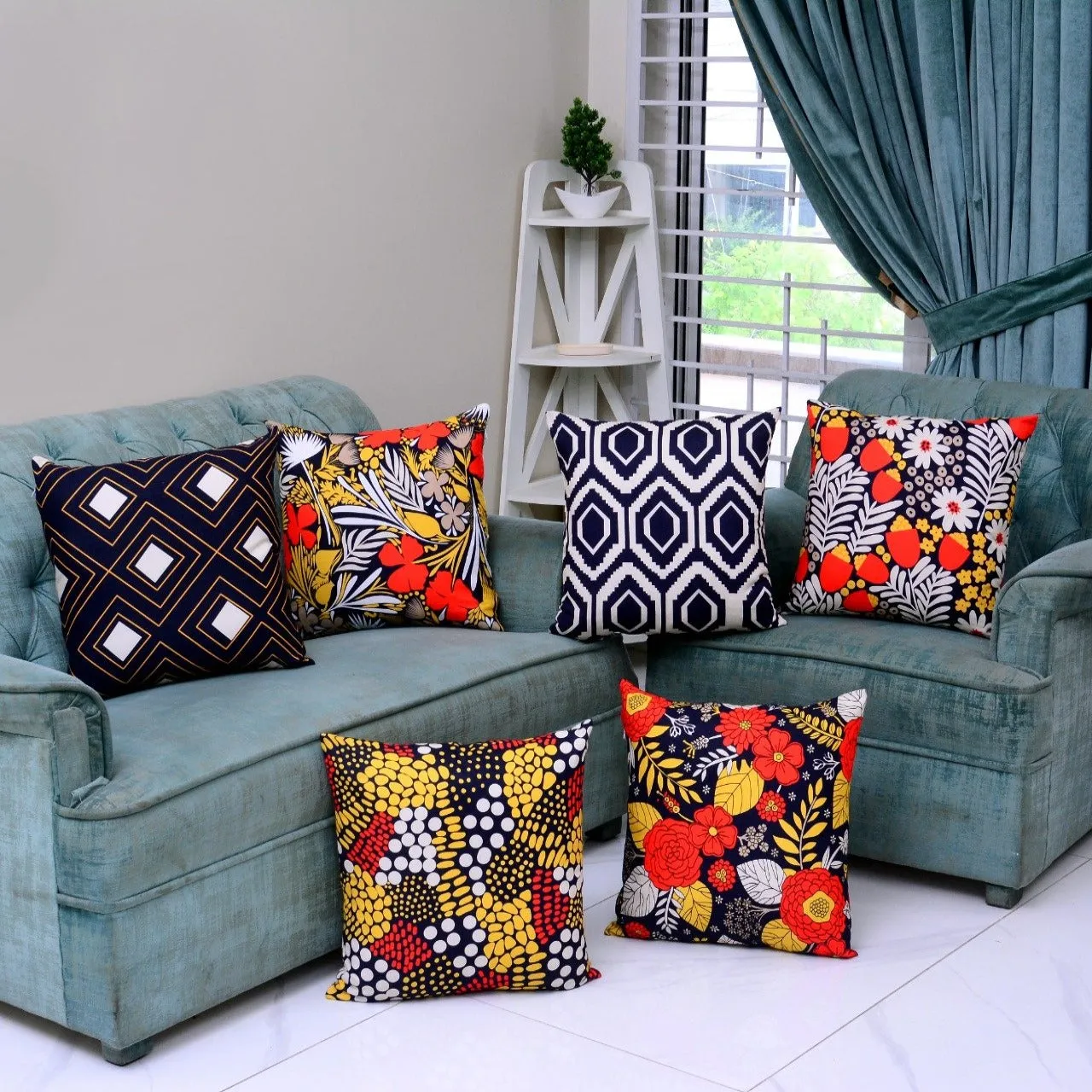 6 PCs Digital Printed Duck Cushions-Orange Slush