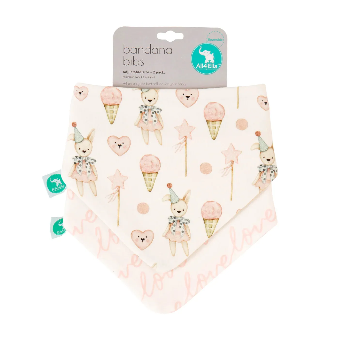 All4Ella - Bandana Bibs 2pk Reversible Ice Creams & Teddy