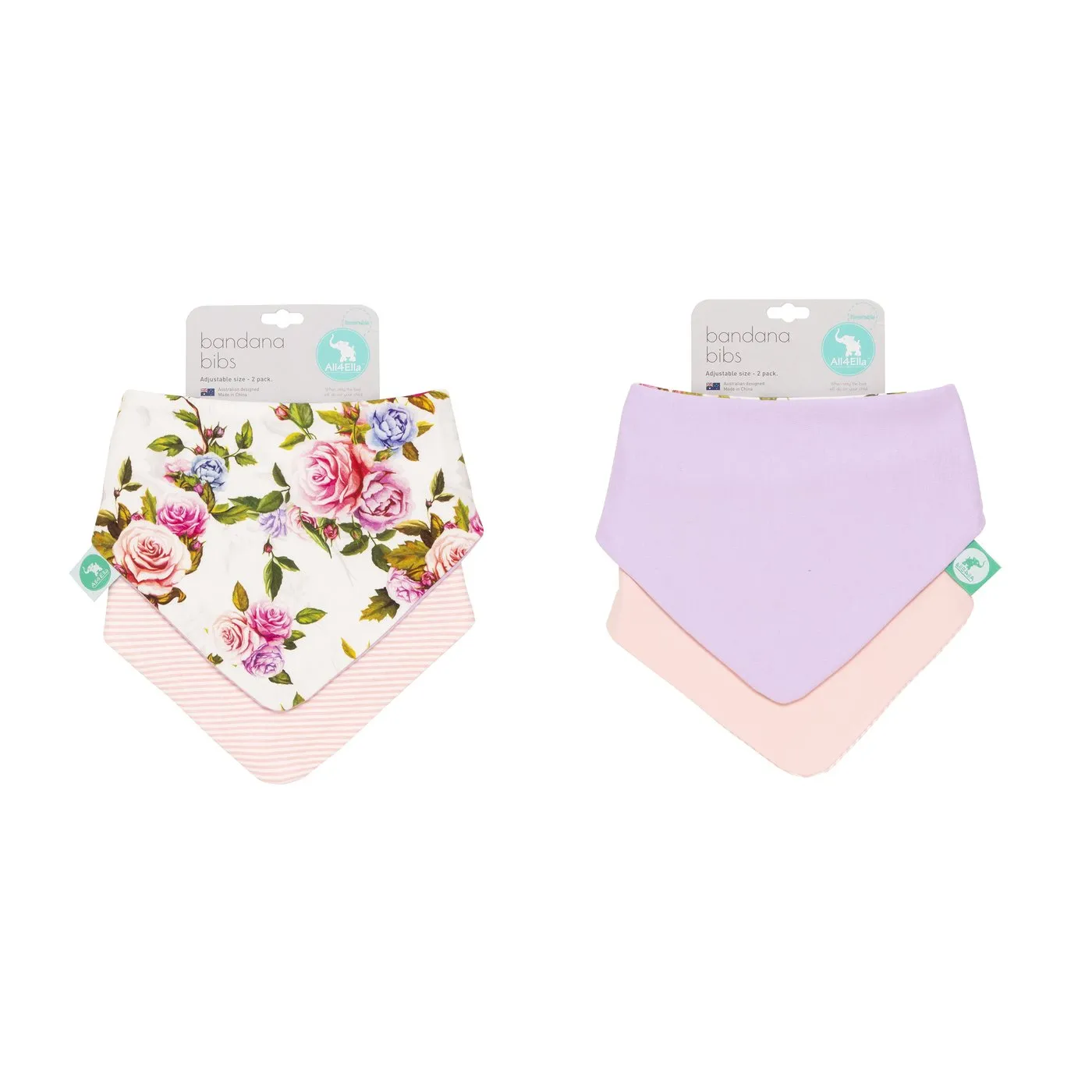 All4Ella - Bandana Bibs 2pk Reversible Rose