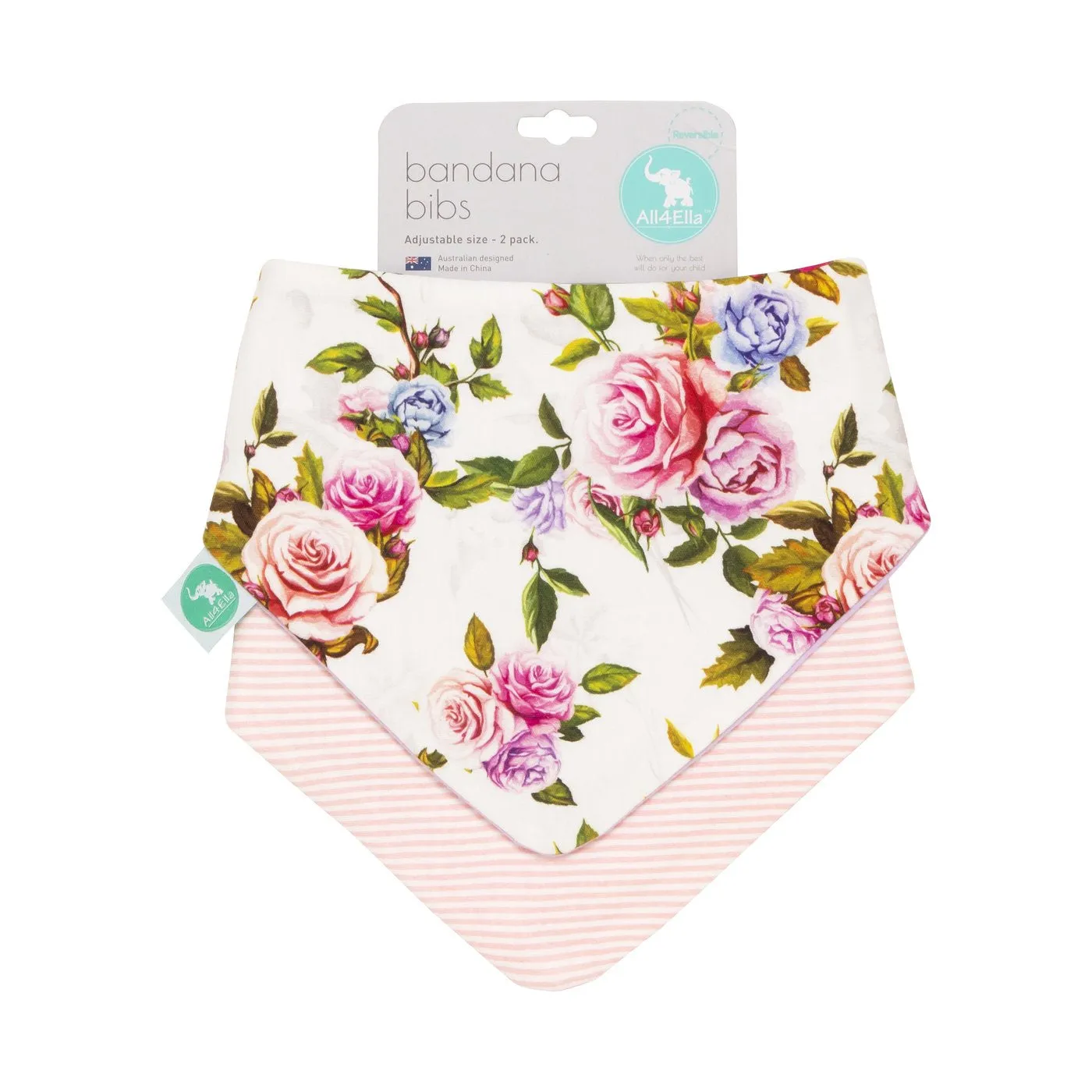 All4Ella - Bandana Bibs 2pk Reversible Rose