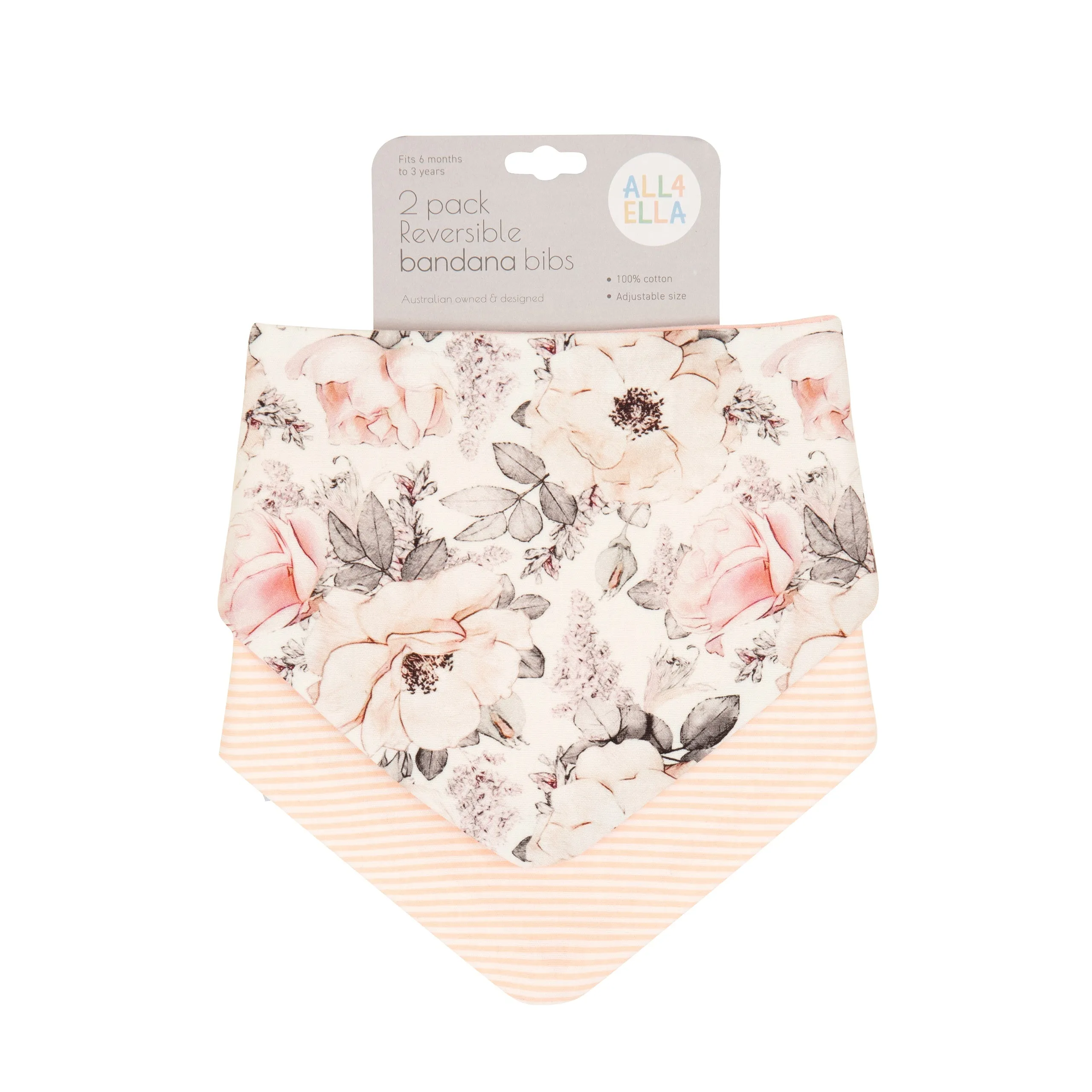 All4Ella - Bandana Bibs 2pk Reversible Soft Florals