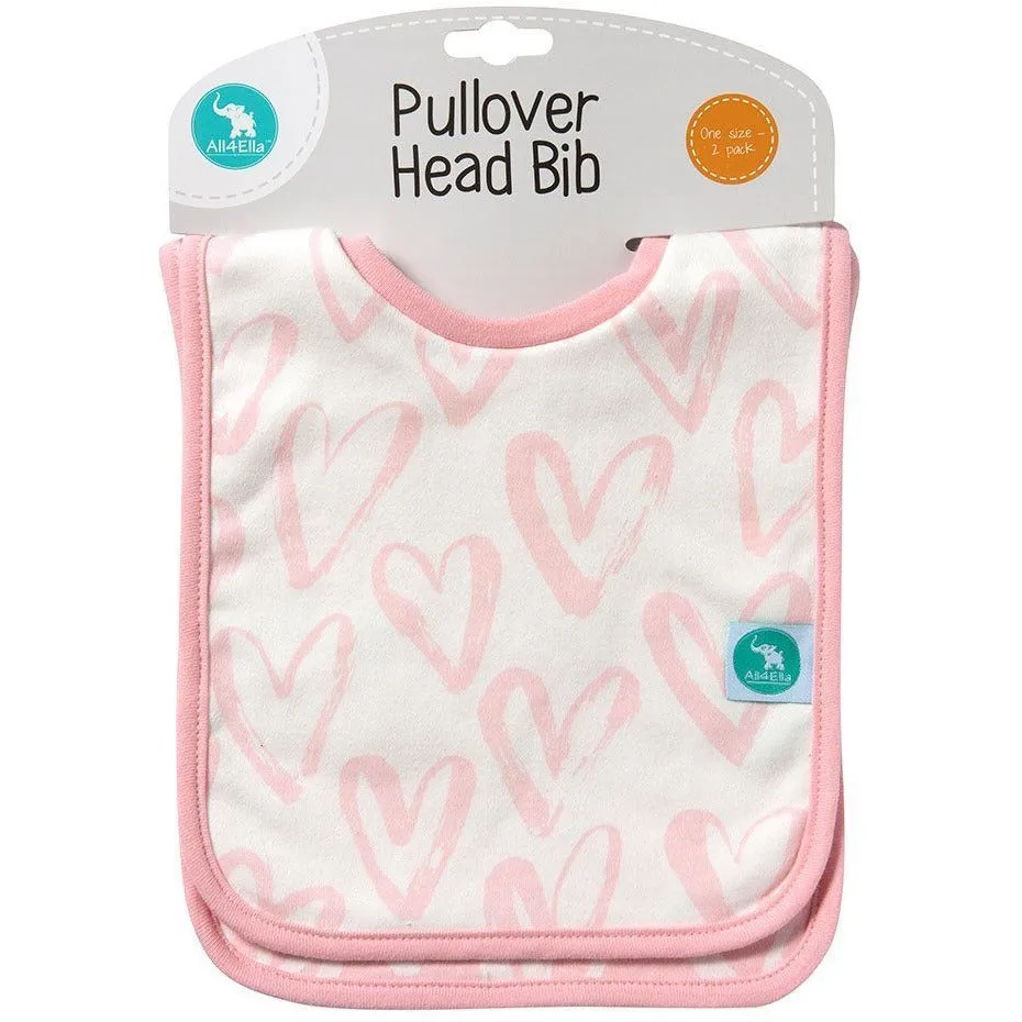 All4Ella Bibs Pull over Head (Set 2) - Hearts Pink