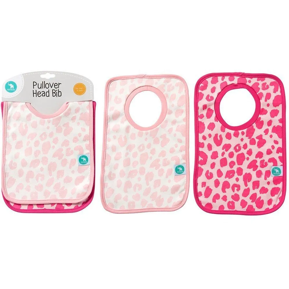 All4Ella Bibs Pull over Head (Set 2) - Leopard Pink