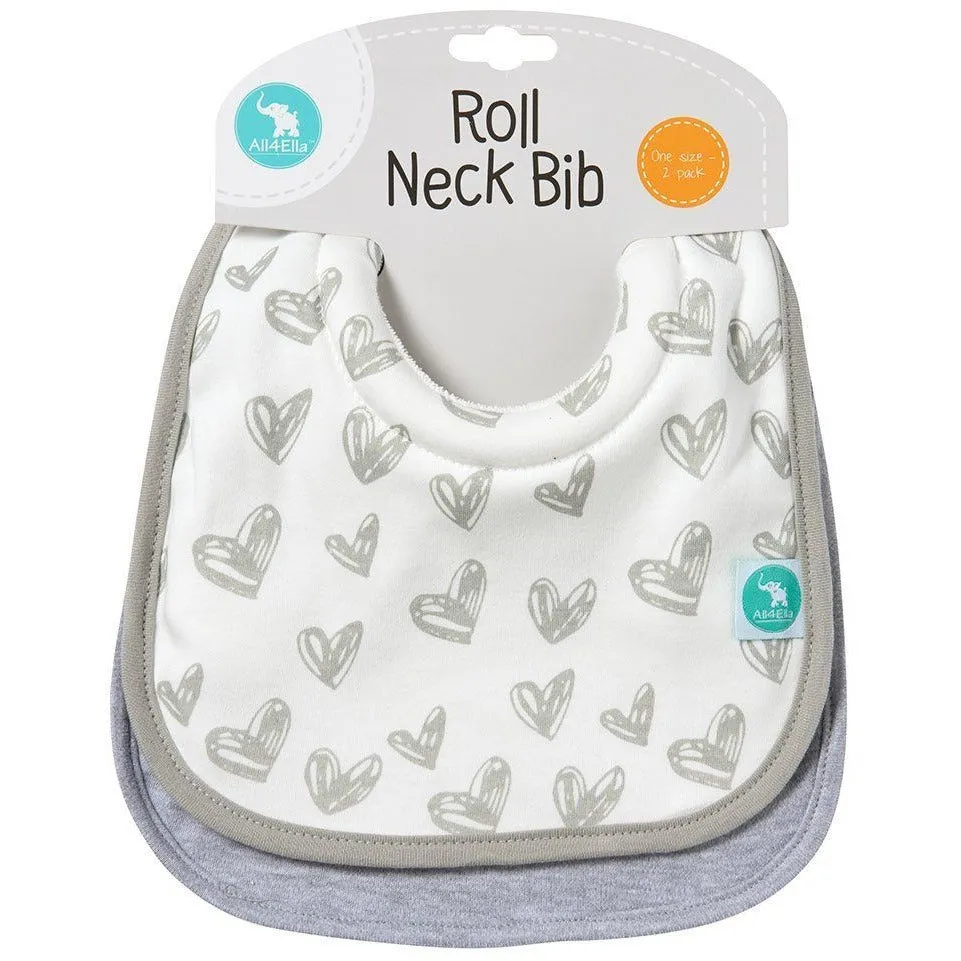 All4Ella Bibs Roll Neck (Set 2) - Hearts Grey