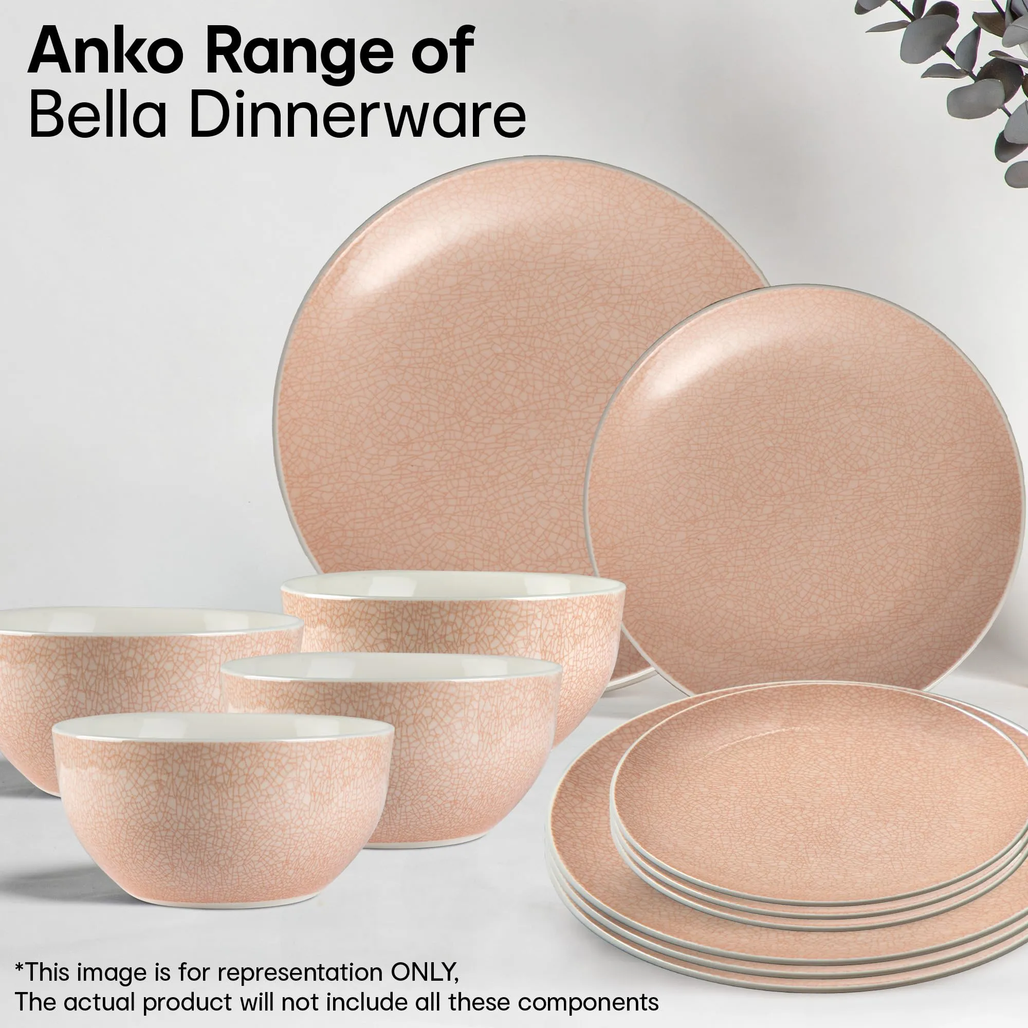 Anko Bella Porcelain 8 pcs Dinner Set | Light-Weight Premium Crockery for Dining Table, Home, Restaurant, Gifting | Aesthetic Tableware Service Set for 4 | 4 Bowls (5.5"), 4 Side Plates (7"), Pink