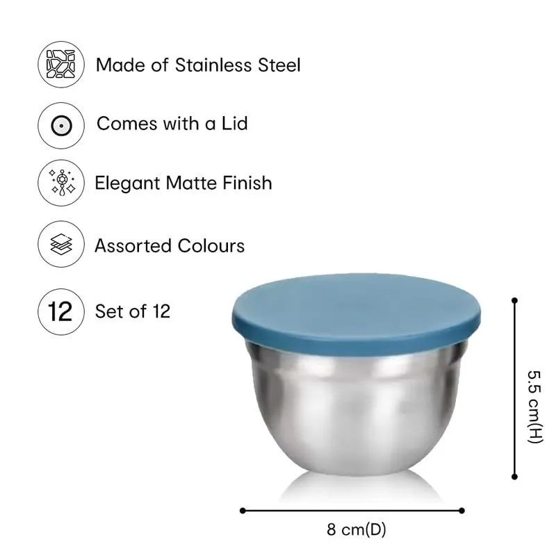 Anko Stainless Steel Bowl with Lid|Corrosion-Resistant, Dent-proof and Rust-proof Stainless-Steel Container to Store Leftover Food or for Use as a Snack Box or Lunch Box (Pack of 12)