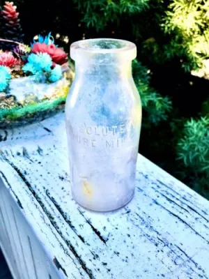 Antique Vintage Embossed Absolutely Pure Milk Glass Bottle