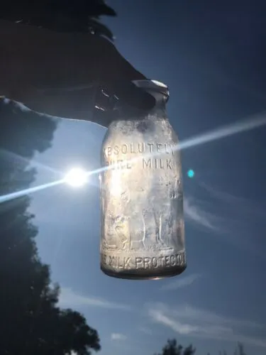 Antique Vintage Embossed Absolutely Pure Milk Glass Bottle