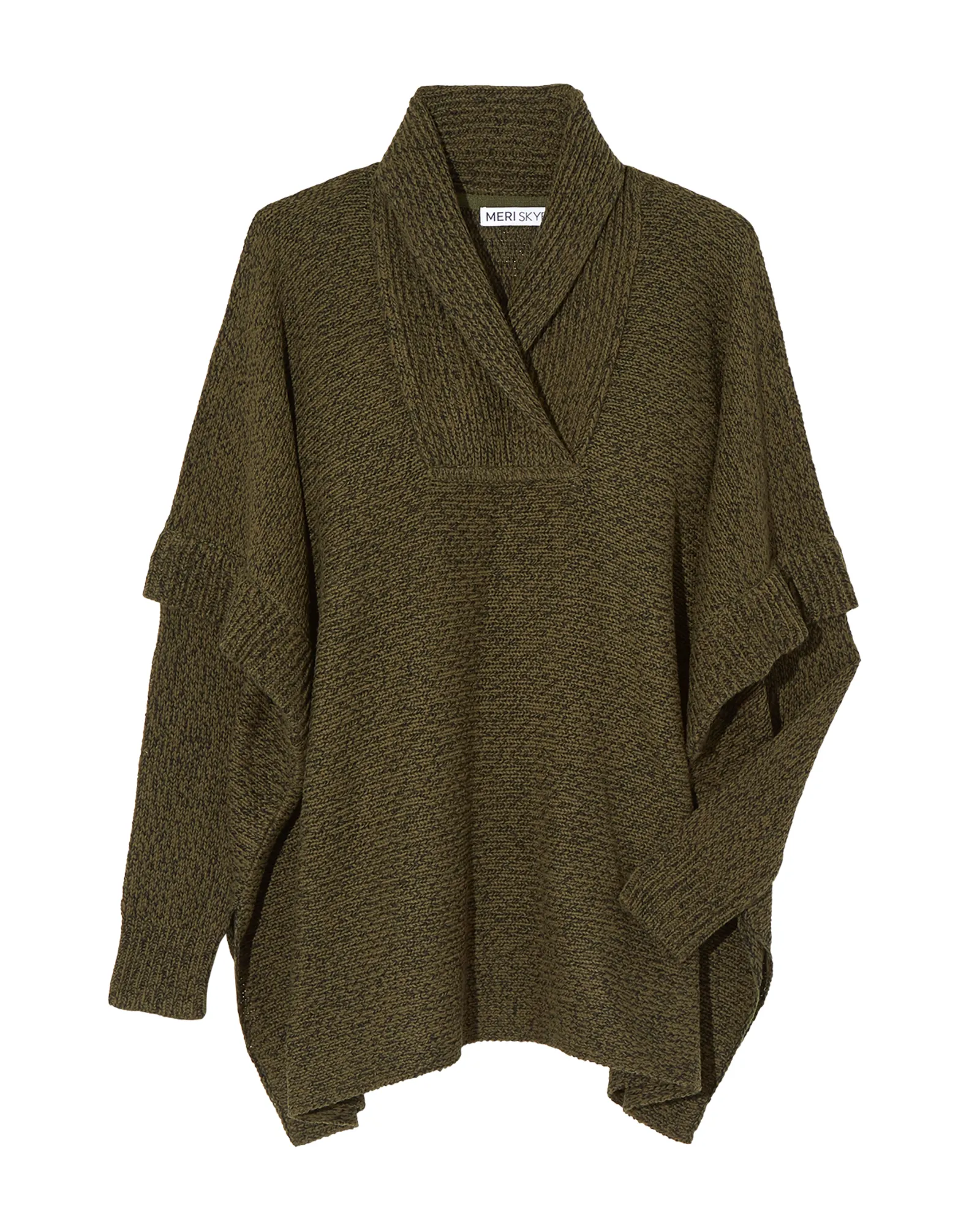 Arden 3/4 Sleeve V Neck Cross Over Poncho | Olive Green