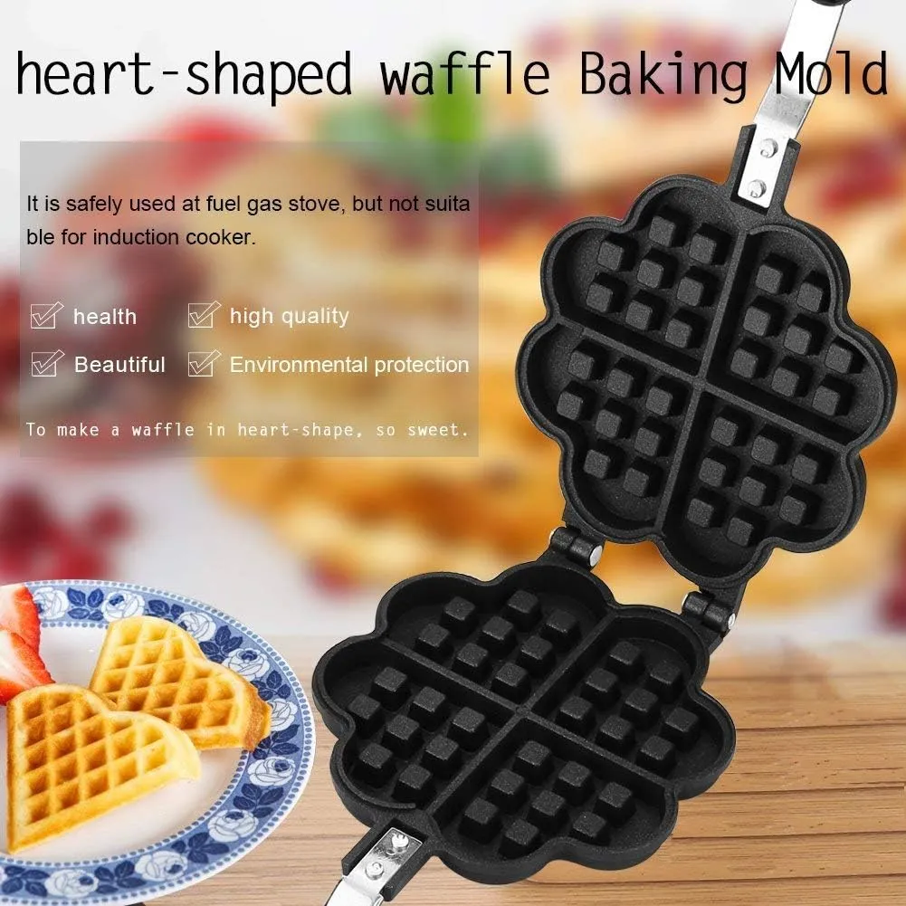 ASPENX Waffle Maker | Heart Shaped Waffle Maker Non Stick | Non-Stick Double-side Waffle Baking Pan | Aluminum Alloy Waffle Mould | Waffle Press Plate | Cooking Baking Tool | Sandwich Maker