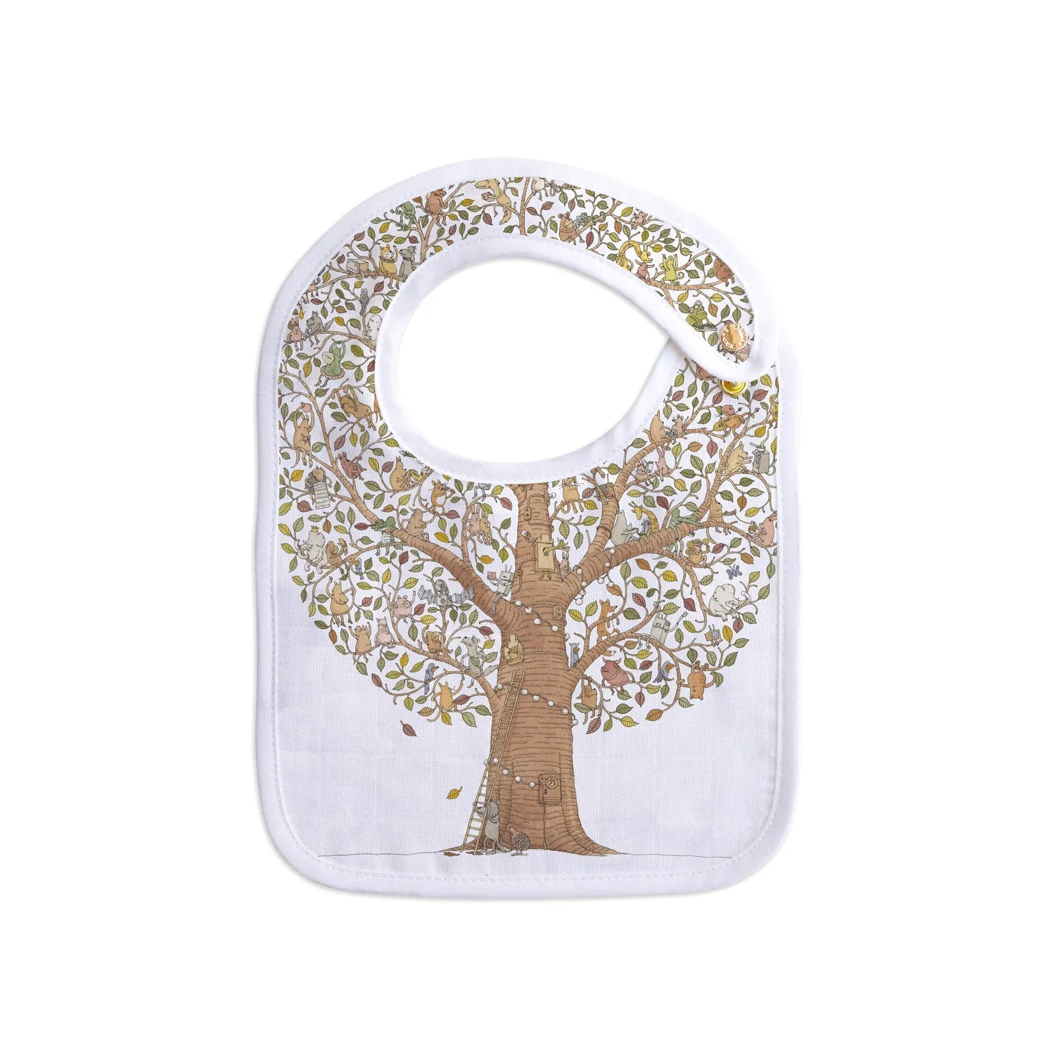 Atelier Choux Small Bib Friends & Family Tree Gold Snaps