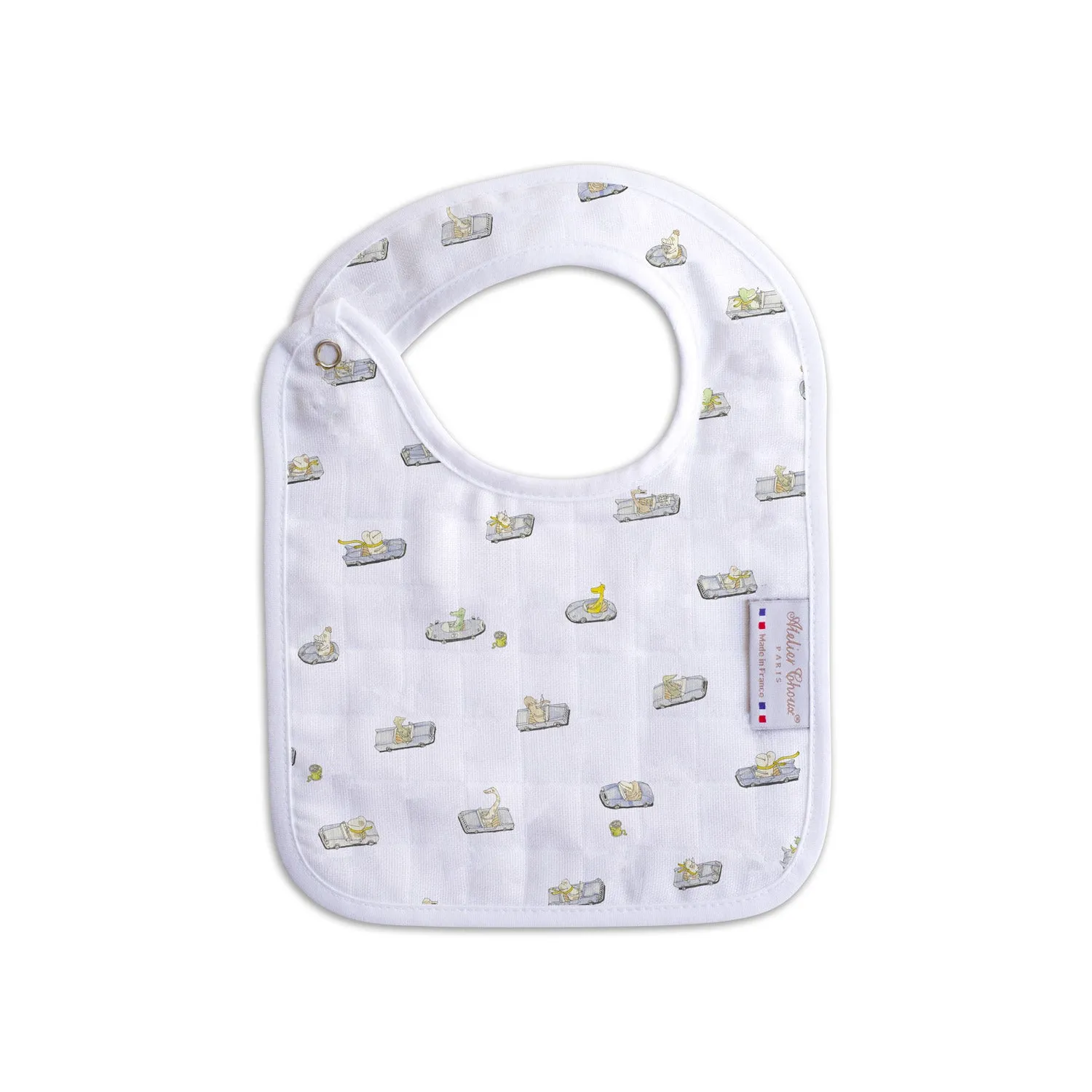 Atelier Choux Small Bib Jurassic Parking Silver Snaps