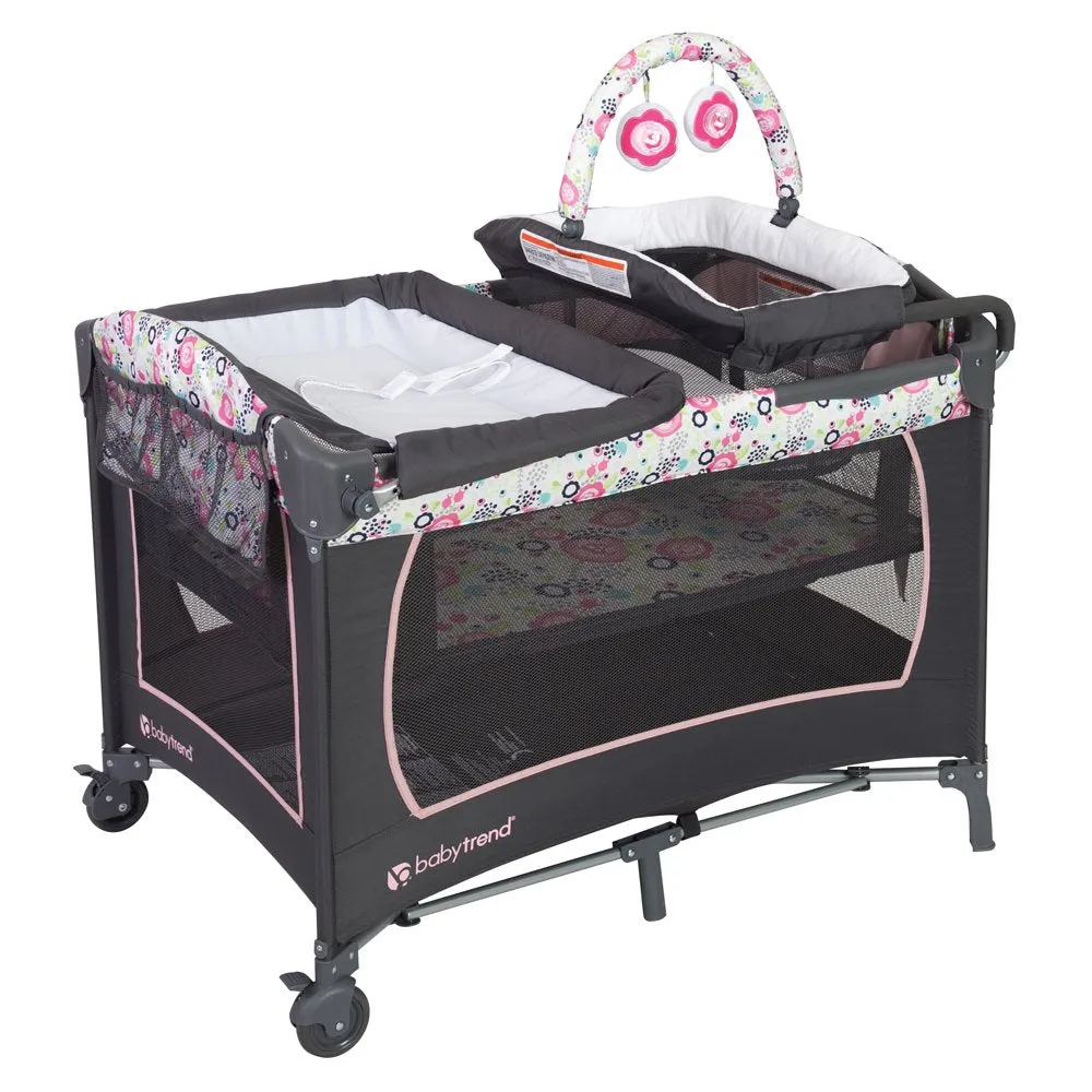 Baby Trend Lil Snooze Deluxe Nursery Center Playard Play Crib w/ Bassinet, Flora