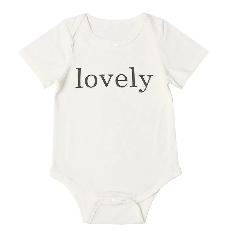 Baby's Letter Print White Short-sleeve Romper