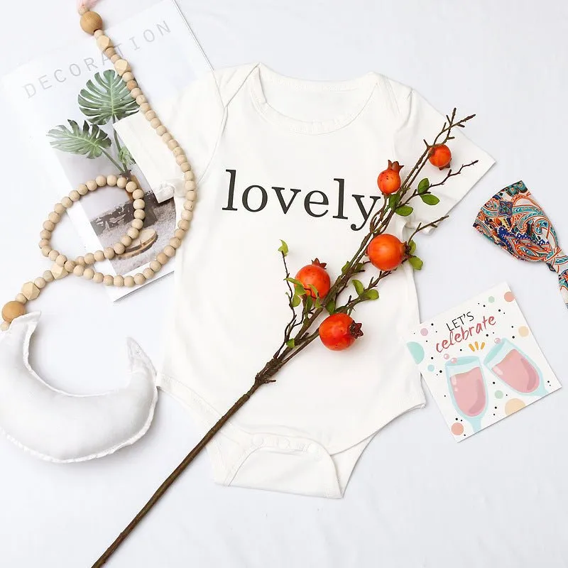 Baby's Letter Print White Short-sleeve Romper