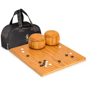 Bamboo 0.8-Inch Reversible 19x19 / 13x13 Go Game Set Board with Double Convex Melamine Stones and Bamboo Bowls