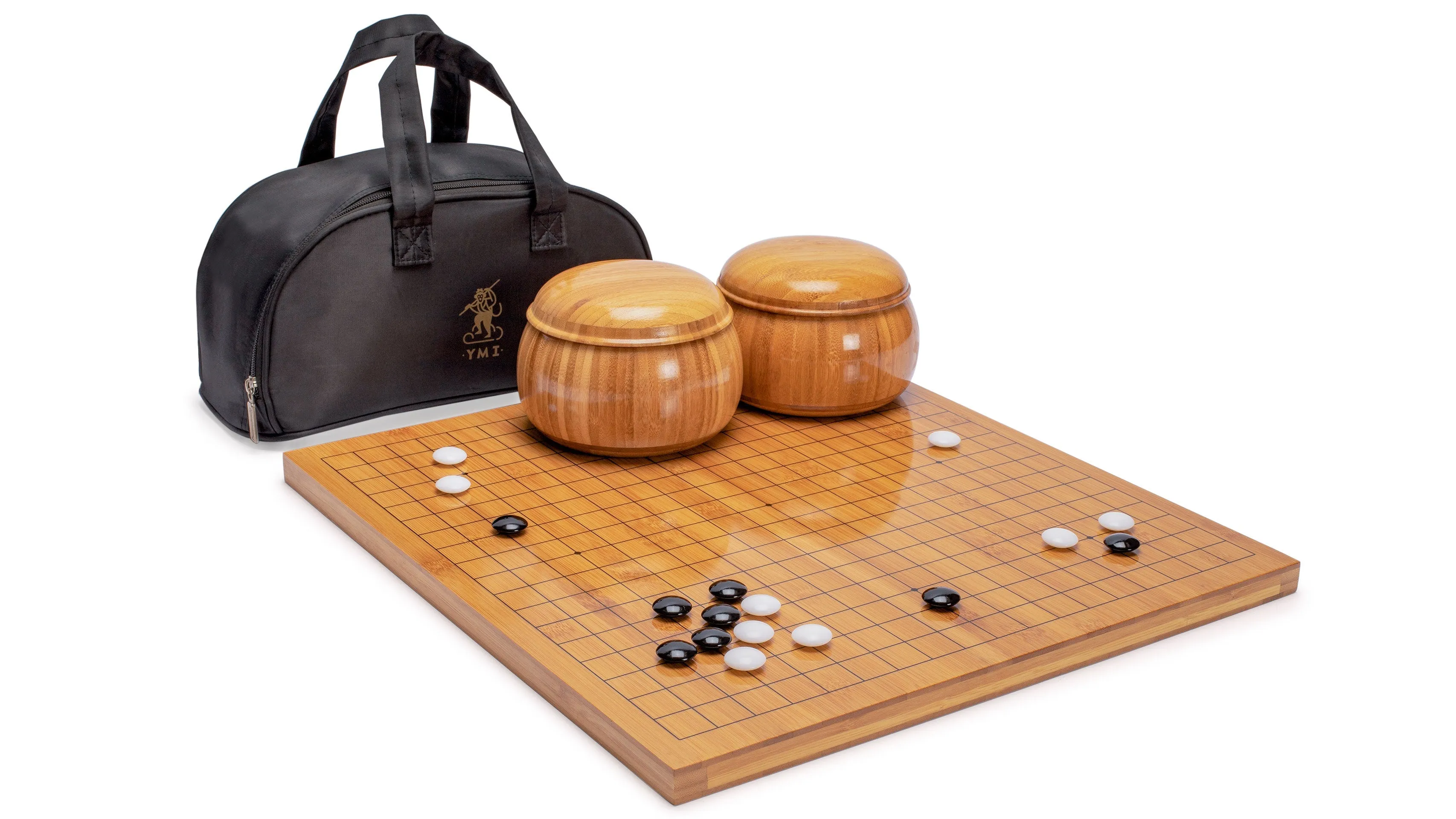 Bamboo 0.8-Inch Reversible 19x19 / 13x13 Go Game Set Board with Double Convex Melamine Stones and Bamboo Bowls