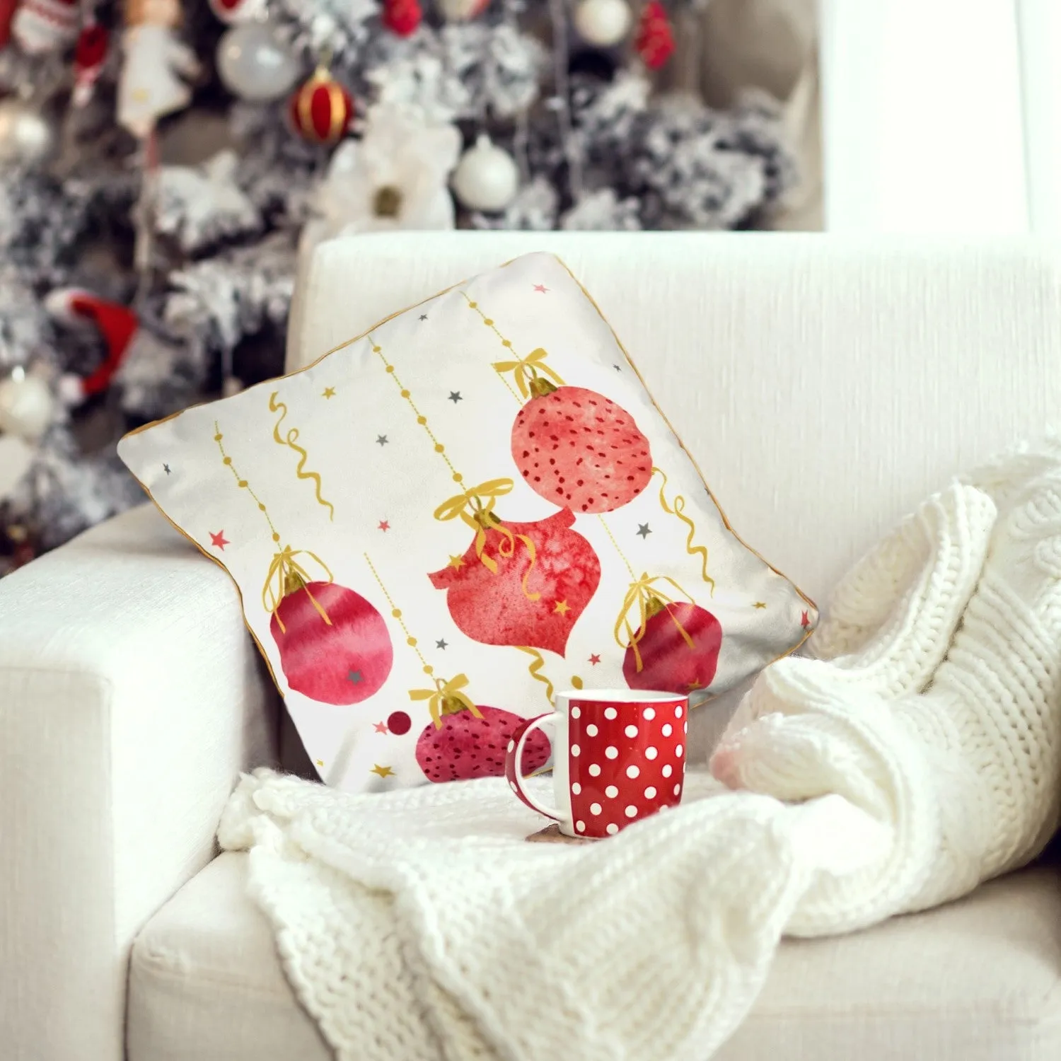 Bauble Print Pink Cushion Cover Pair (43cm x 43cm)