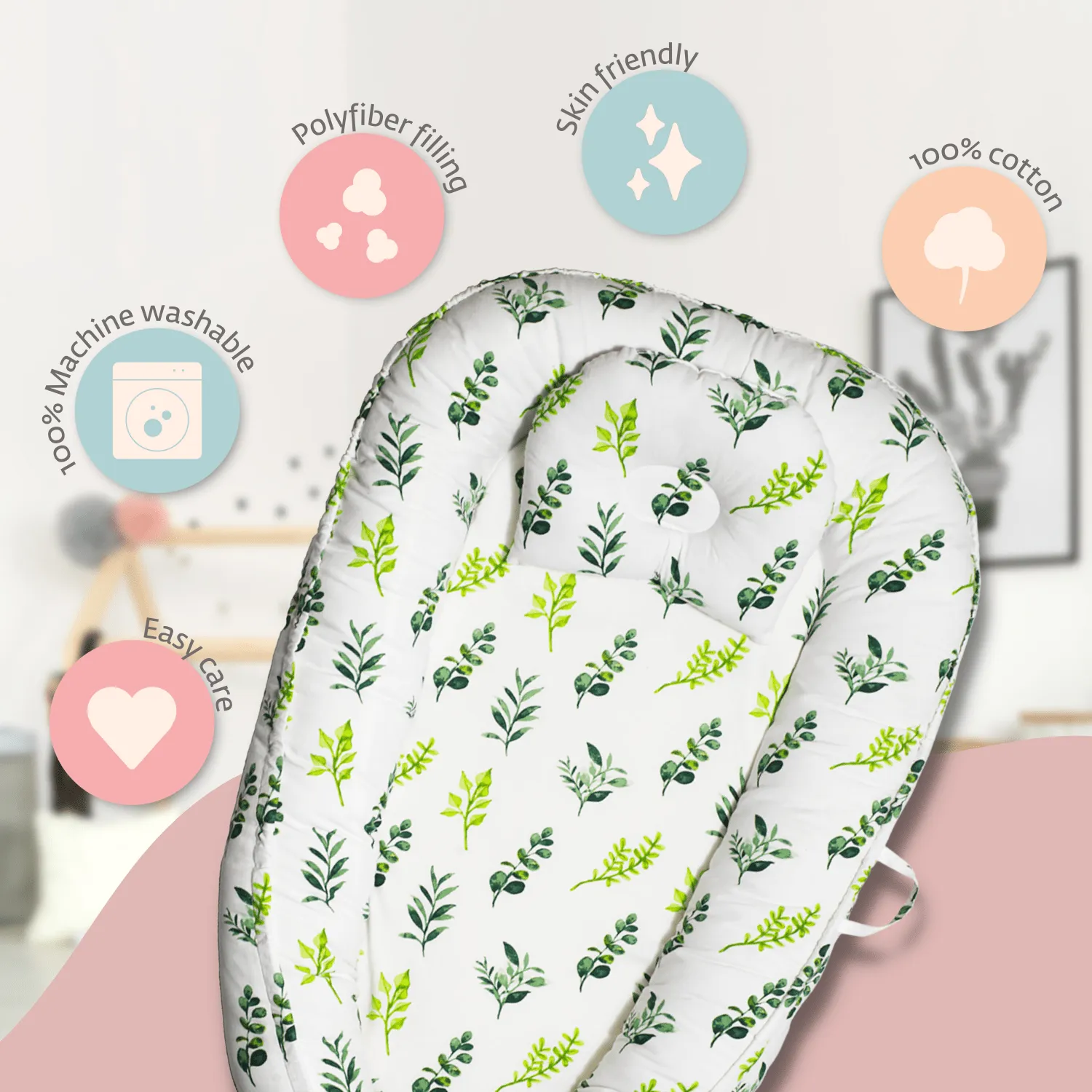 BeLeaf in yourself Baby Sleeping Nest, Portable Adjustable Newborn Crib Bassinet, 0-24 Months