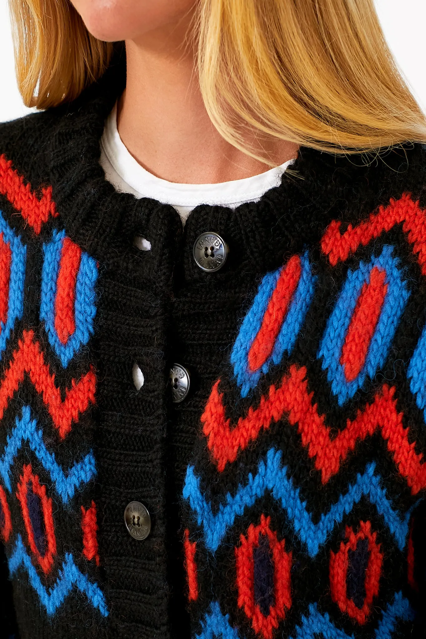 Black Chunky Graphic Wool Cardigan