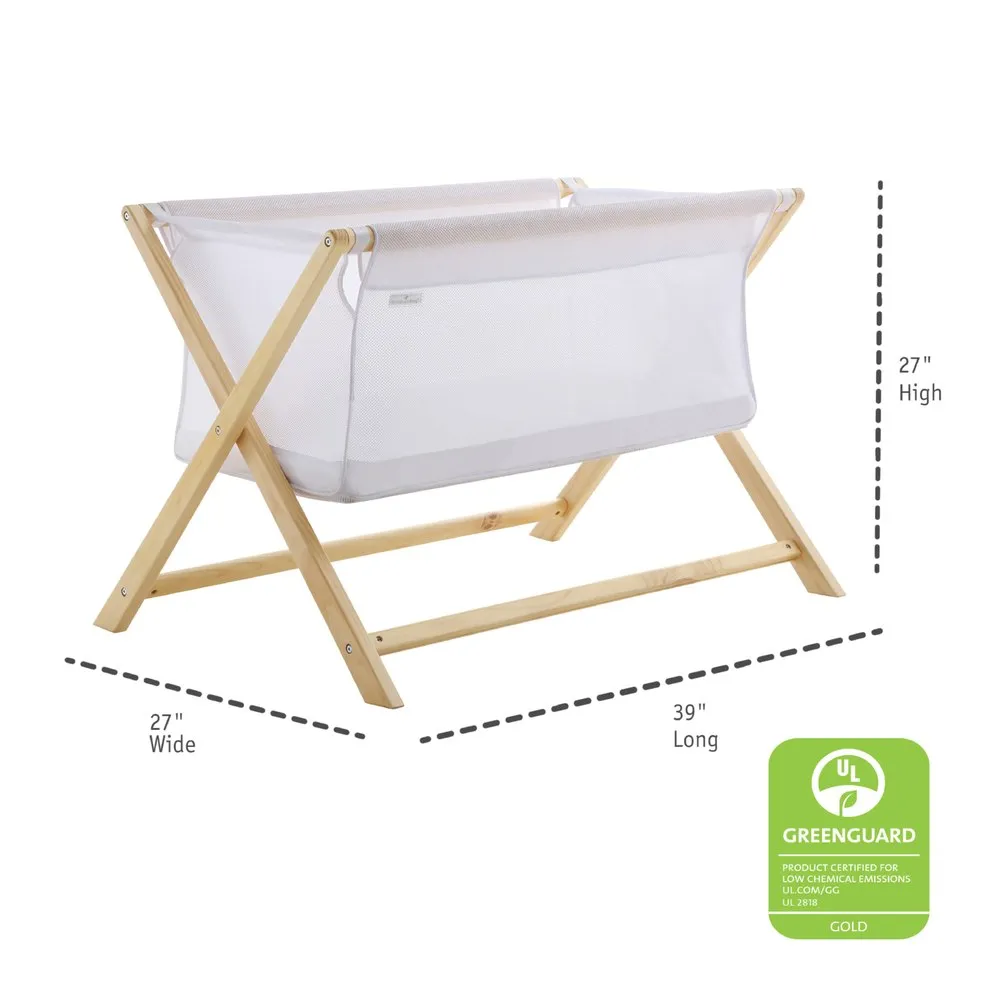 BreathableBaby Breathable Mesh Portable Bassinet - White/Beech