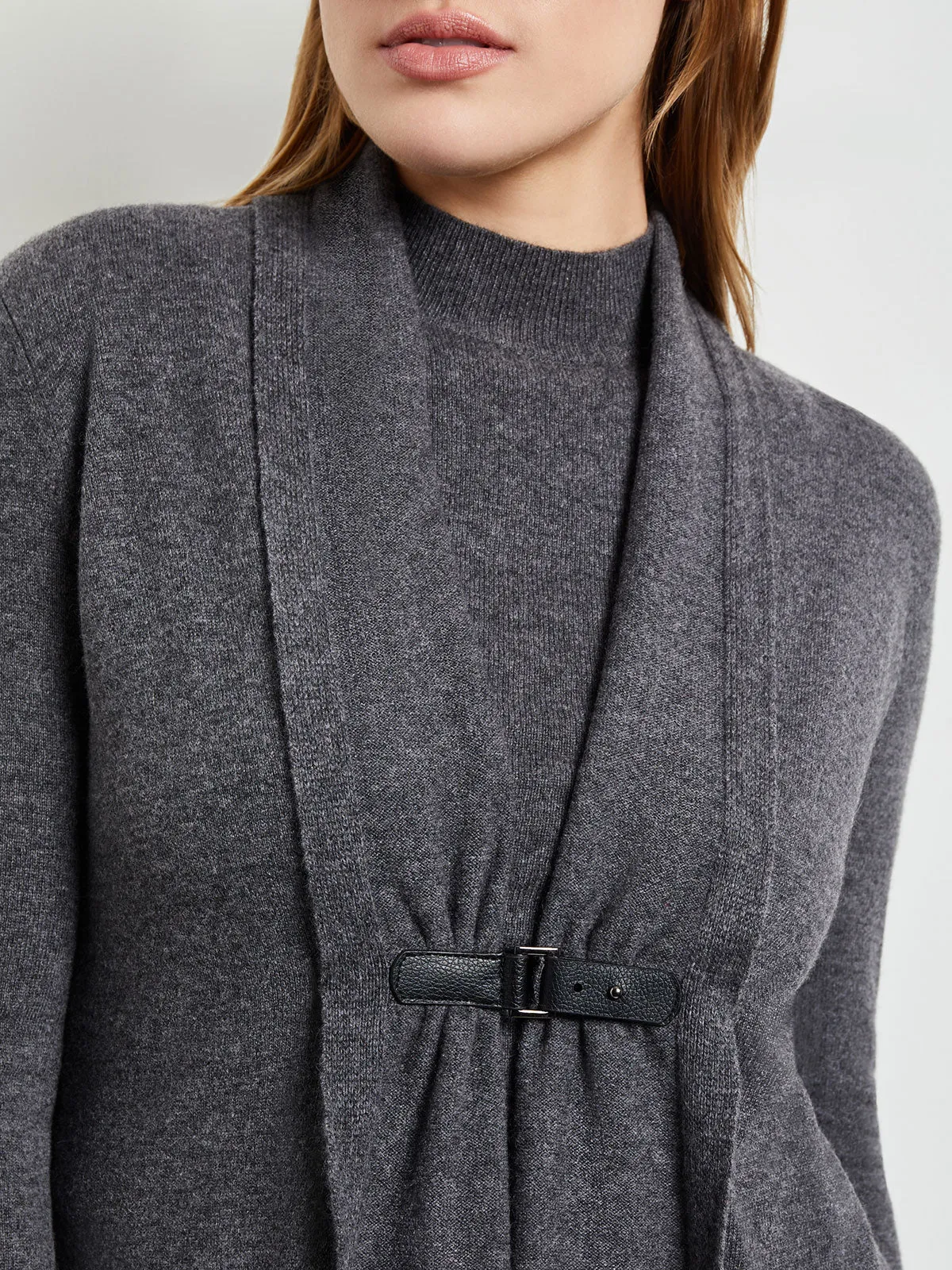 Buckle Detail Shawl Collar Cashmere Cardigan, Charcoal