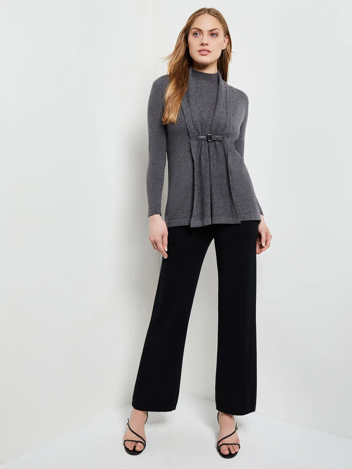 Buckle Detail Shawl Collar Cashmere Cardigan, Charcoal