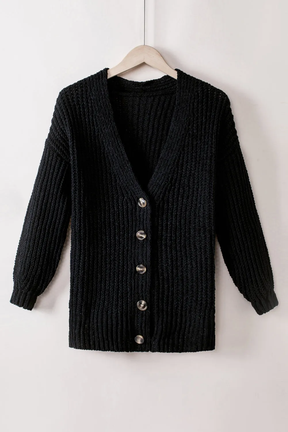 Buttoned Front Drop Shoulder Knitted Cardigan