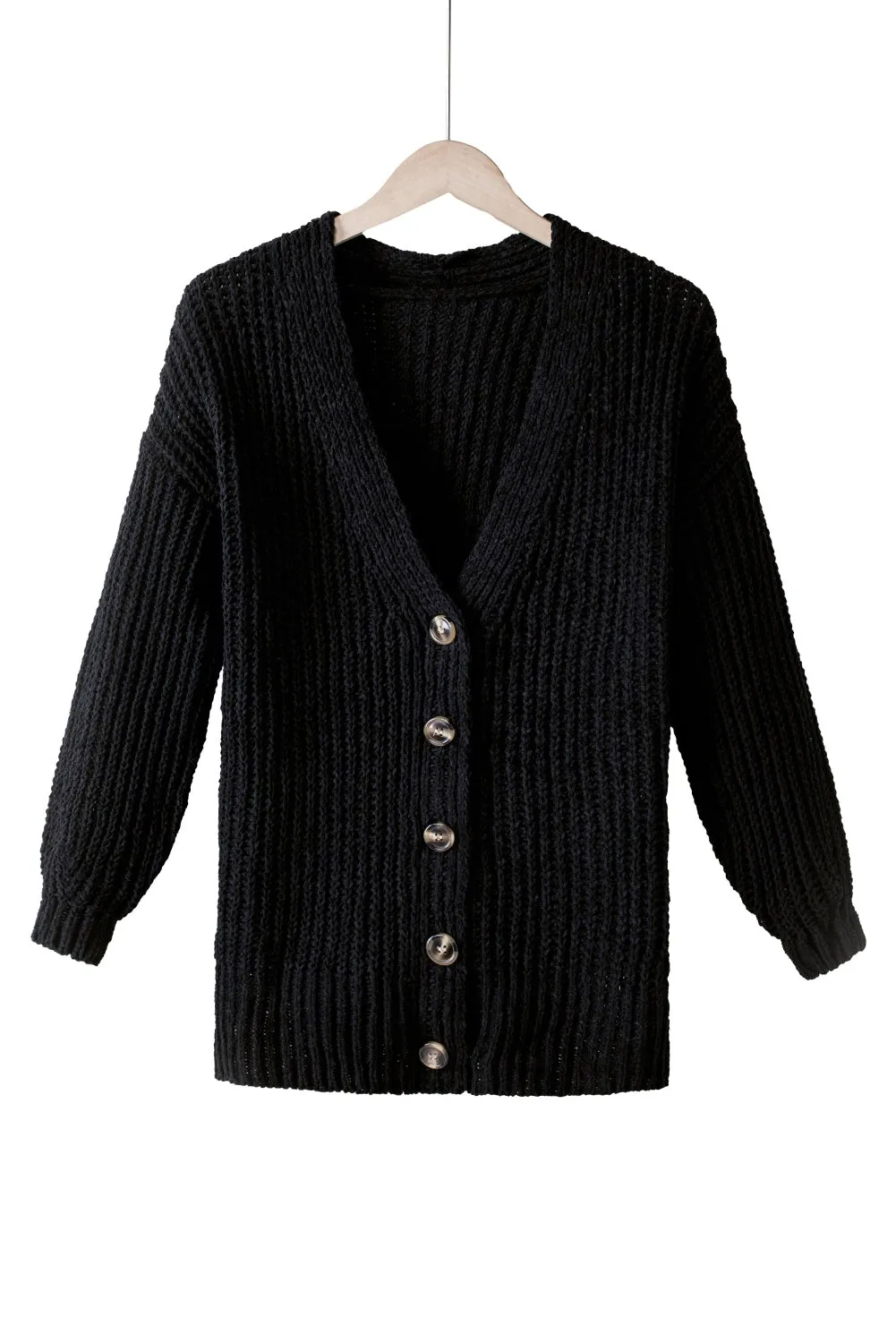 Buttoned Front Drop Shoulder Knitted Cardigan