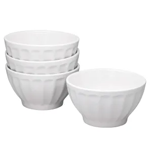 Ceramic Groove Bowls - Cereal, Soup, Ice Cream, 20 oz. Set of 4, By Bruntmor (White