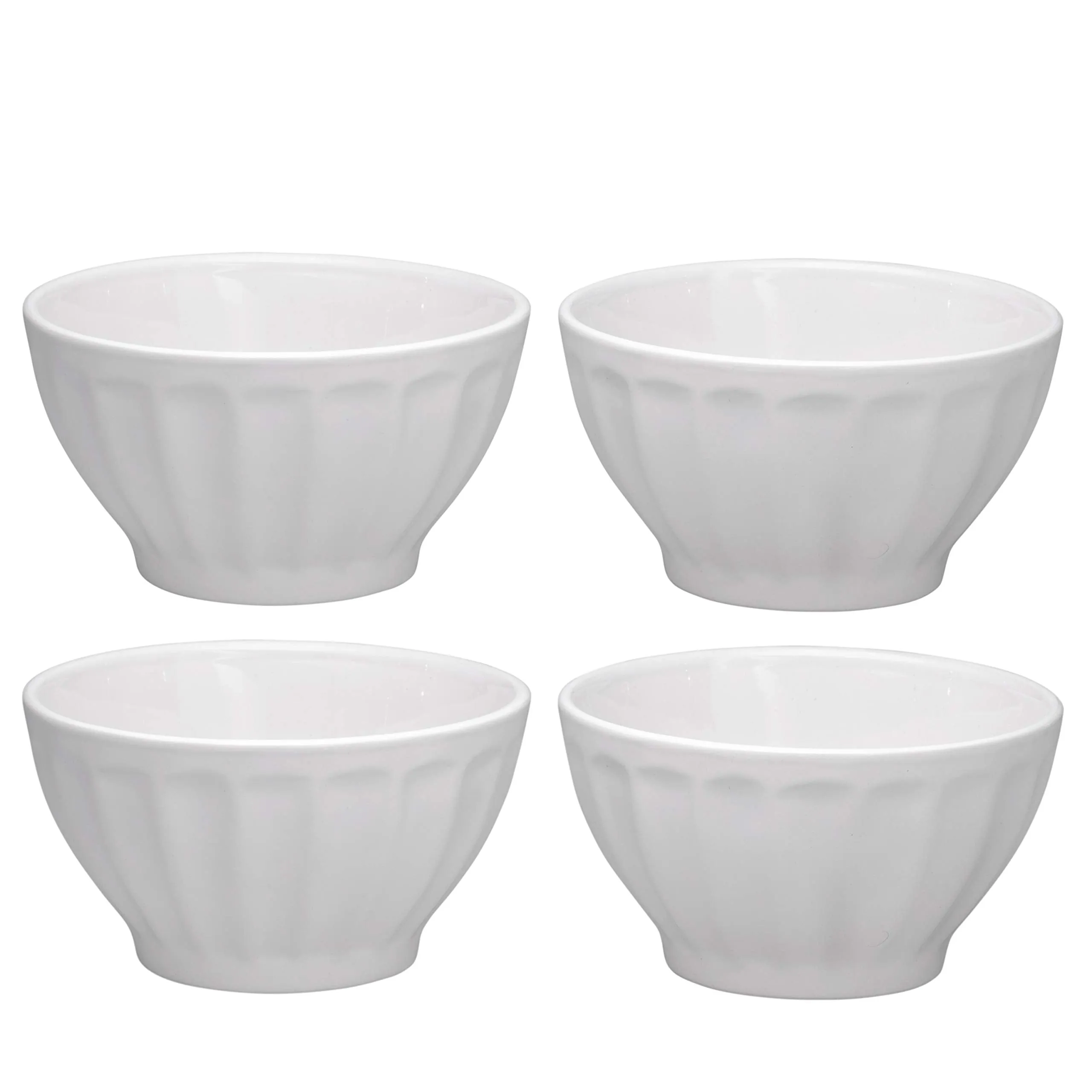 Ceramic Groove Bowls - Cereal, Soup, Ice Cream, 20 oz. Set of 4, By Bruntmor (White