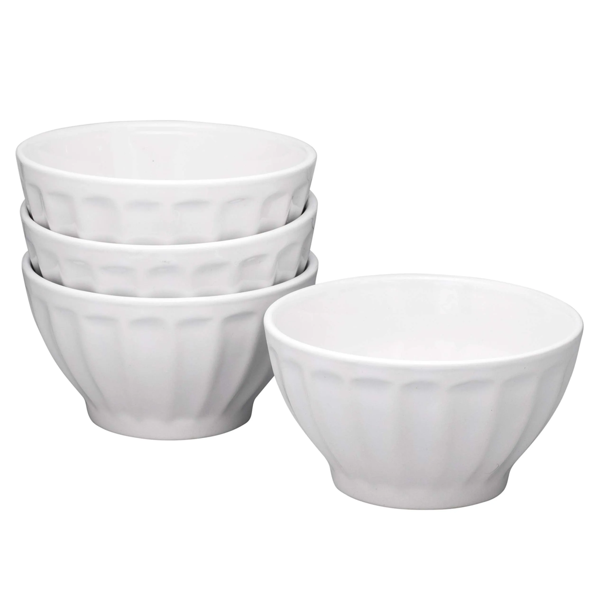 Ceramic Groove Bowls - Cereal, Soup, Ice Cream, 20 oz. Set of 4, By Bruntmor (White